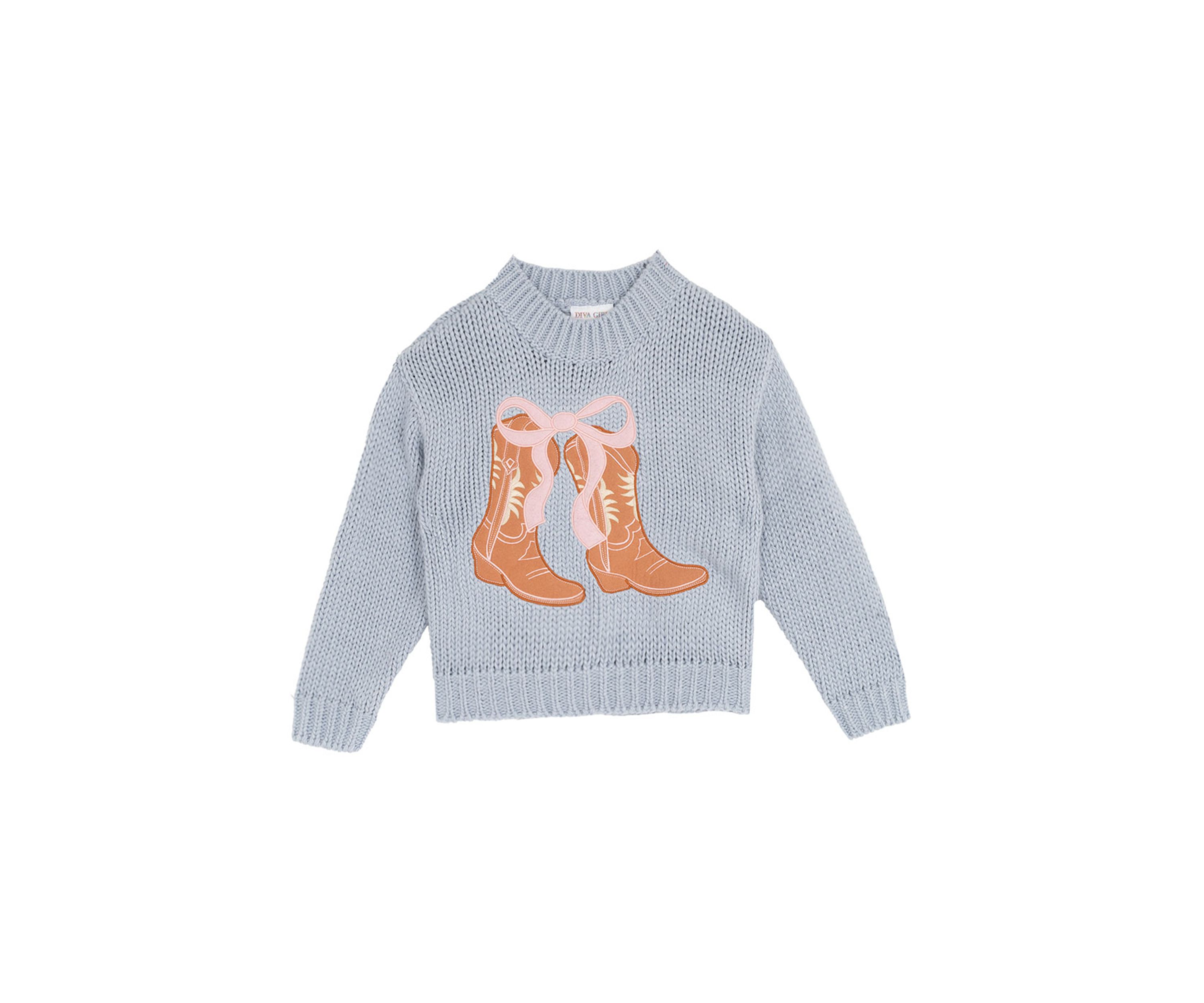 Girls 7-16 Embroidered Cowgirl Boots Sweater 