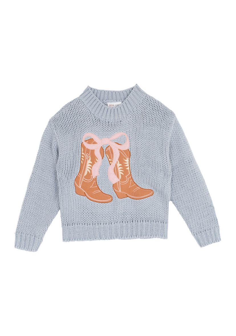 Girls 7-16 Embroidered Cowgirl Boots Sweater 