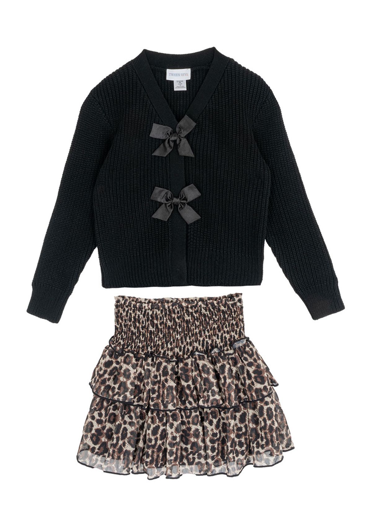 Girls 7-16 Bow Sweater and Animal Printed Skort Set 