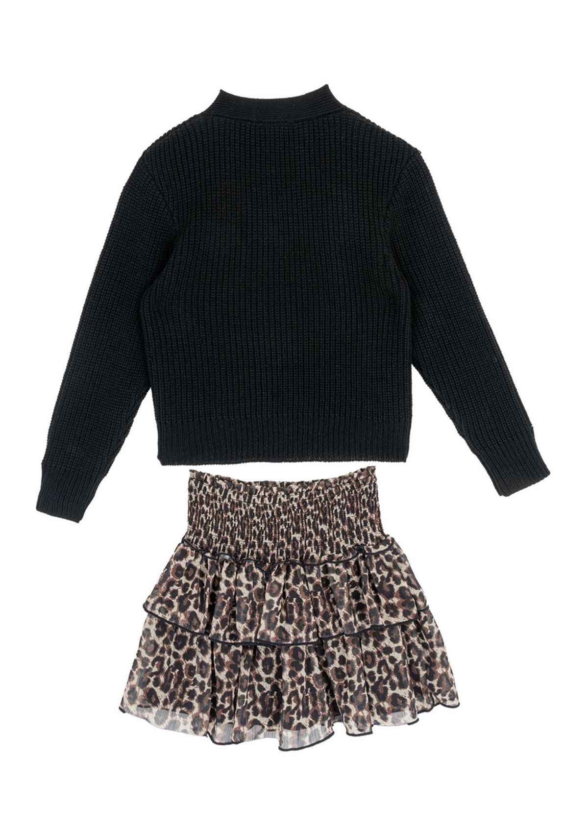 Girls 7-16 Bow Sweater and Animal Printed Skort Set 