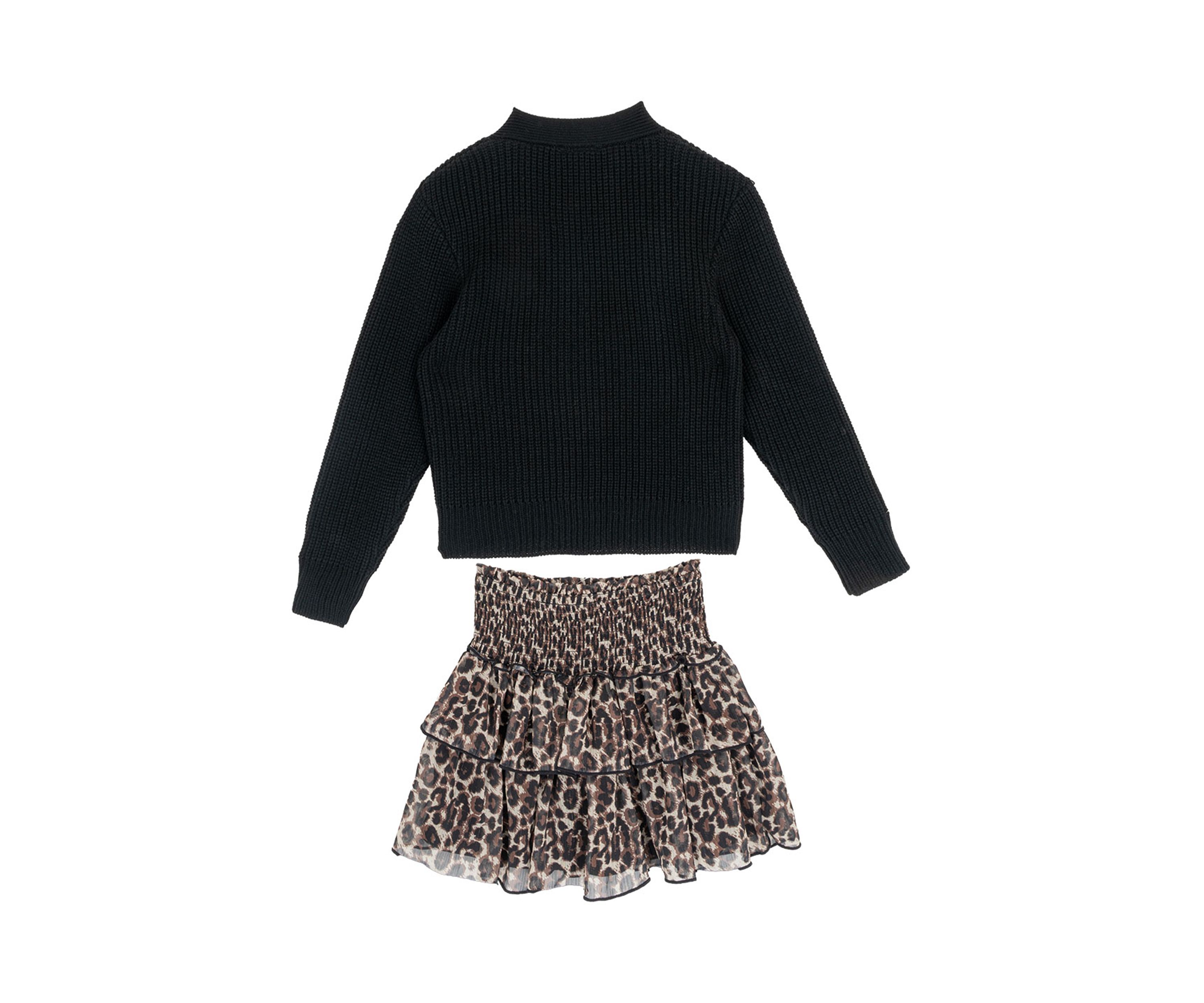 Girls 7-16 Bow Sweater and Animal Printed Skort Set 