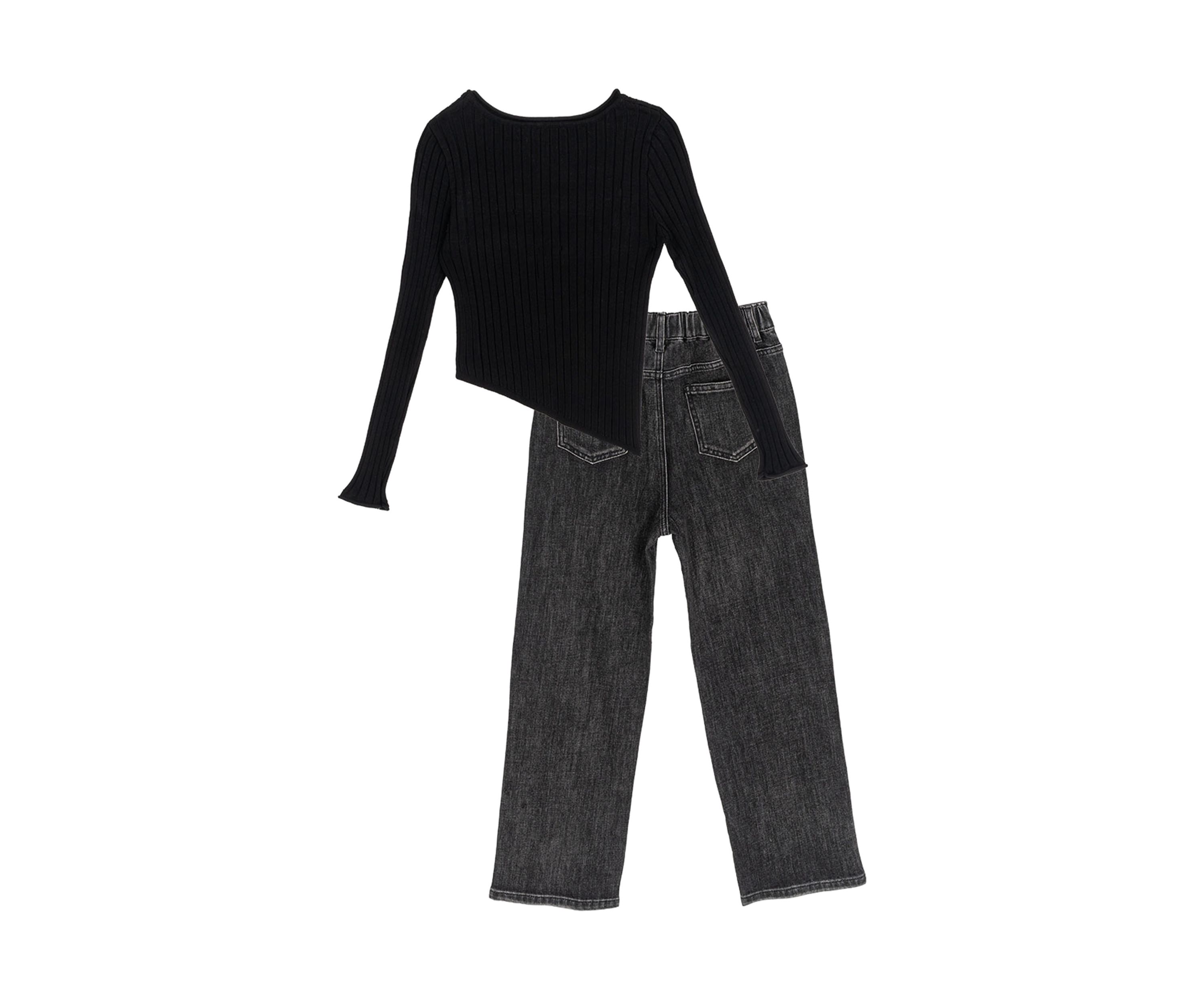 Girls 7-16 Asymmetric Top and Bedazzled Jeans Set