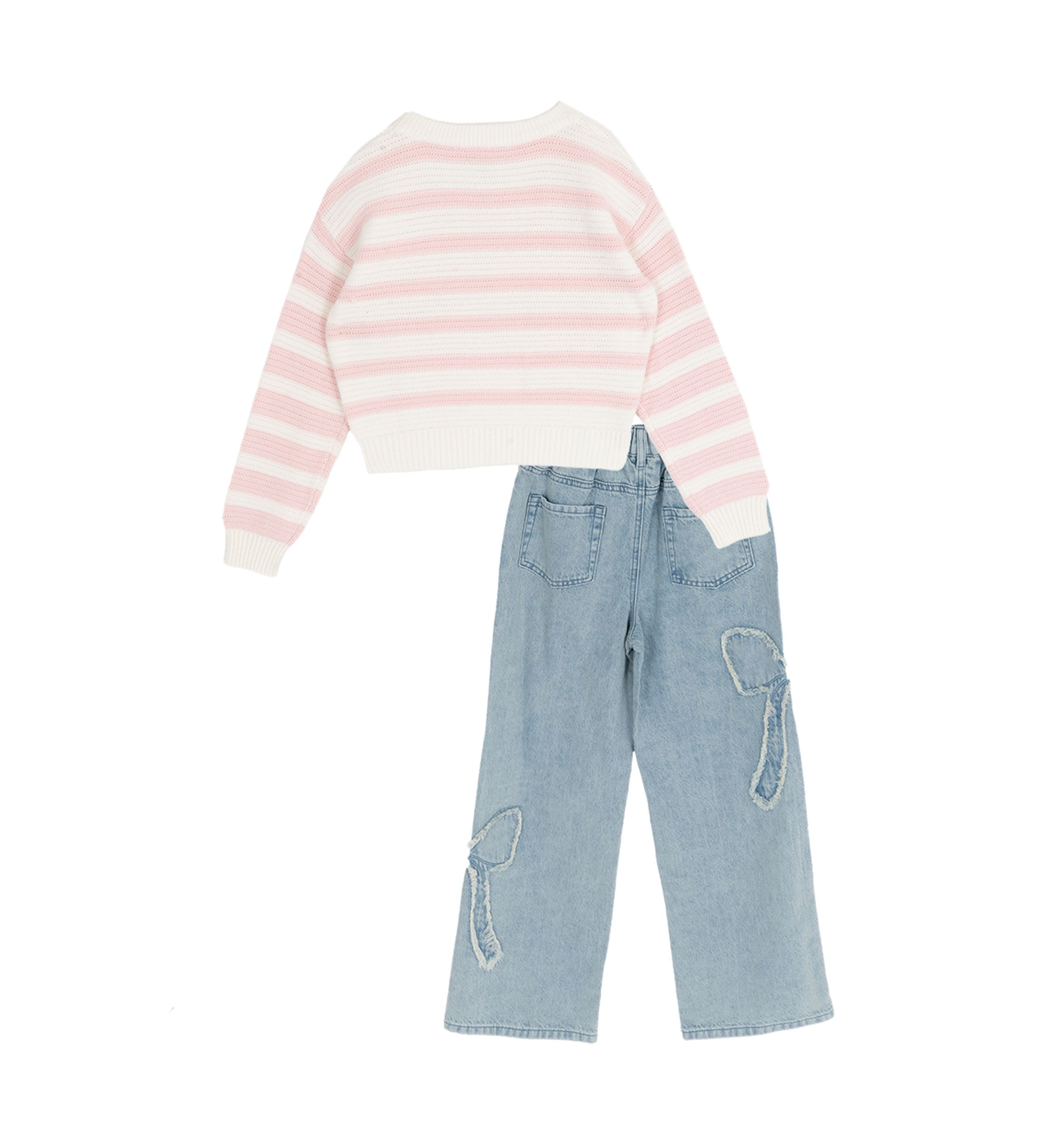 Girls 7-6 Striped Sweater & Bow Jeans Set