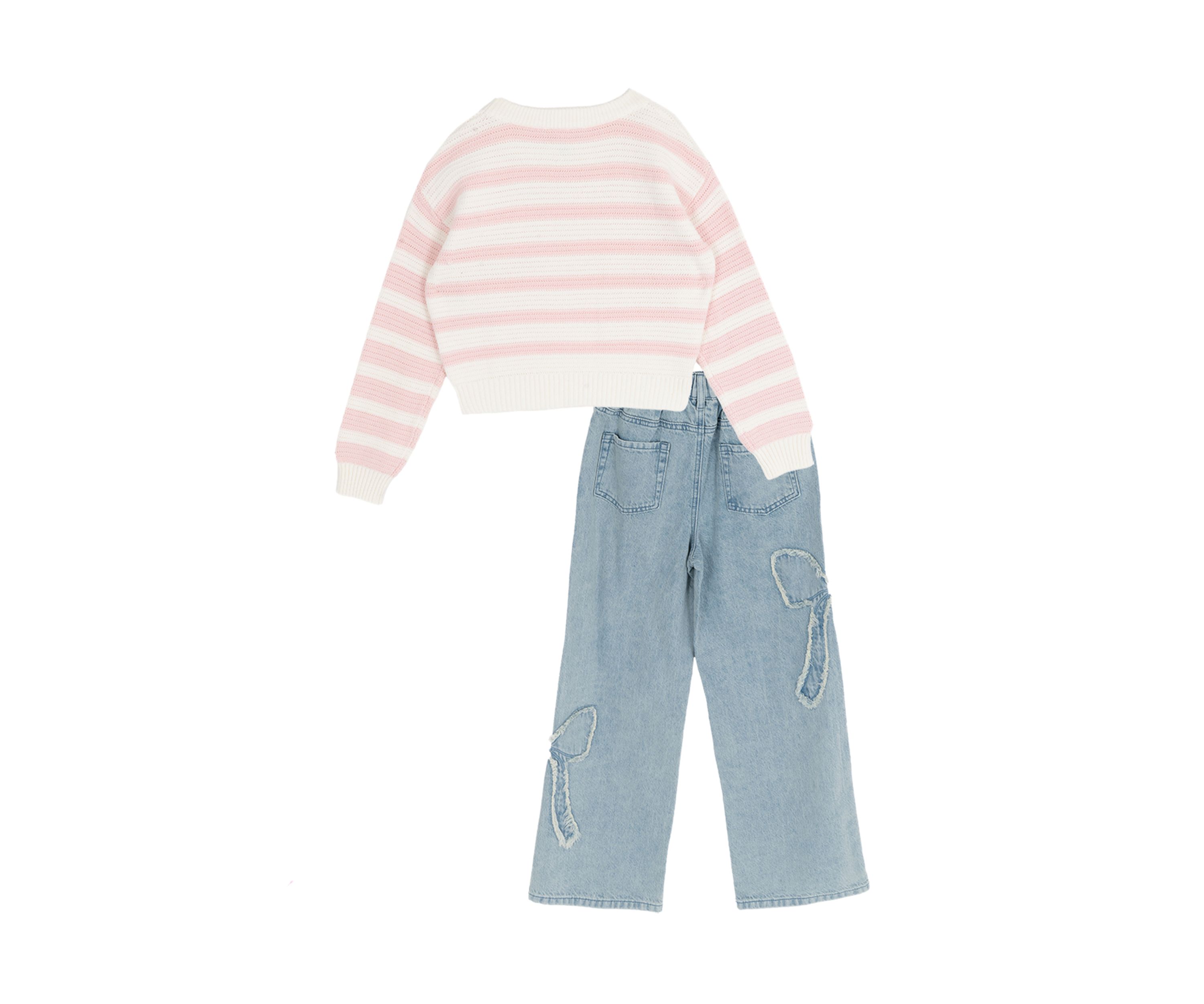 Girls 7-6 Striped Sweater & Bow Jeans Set