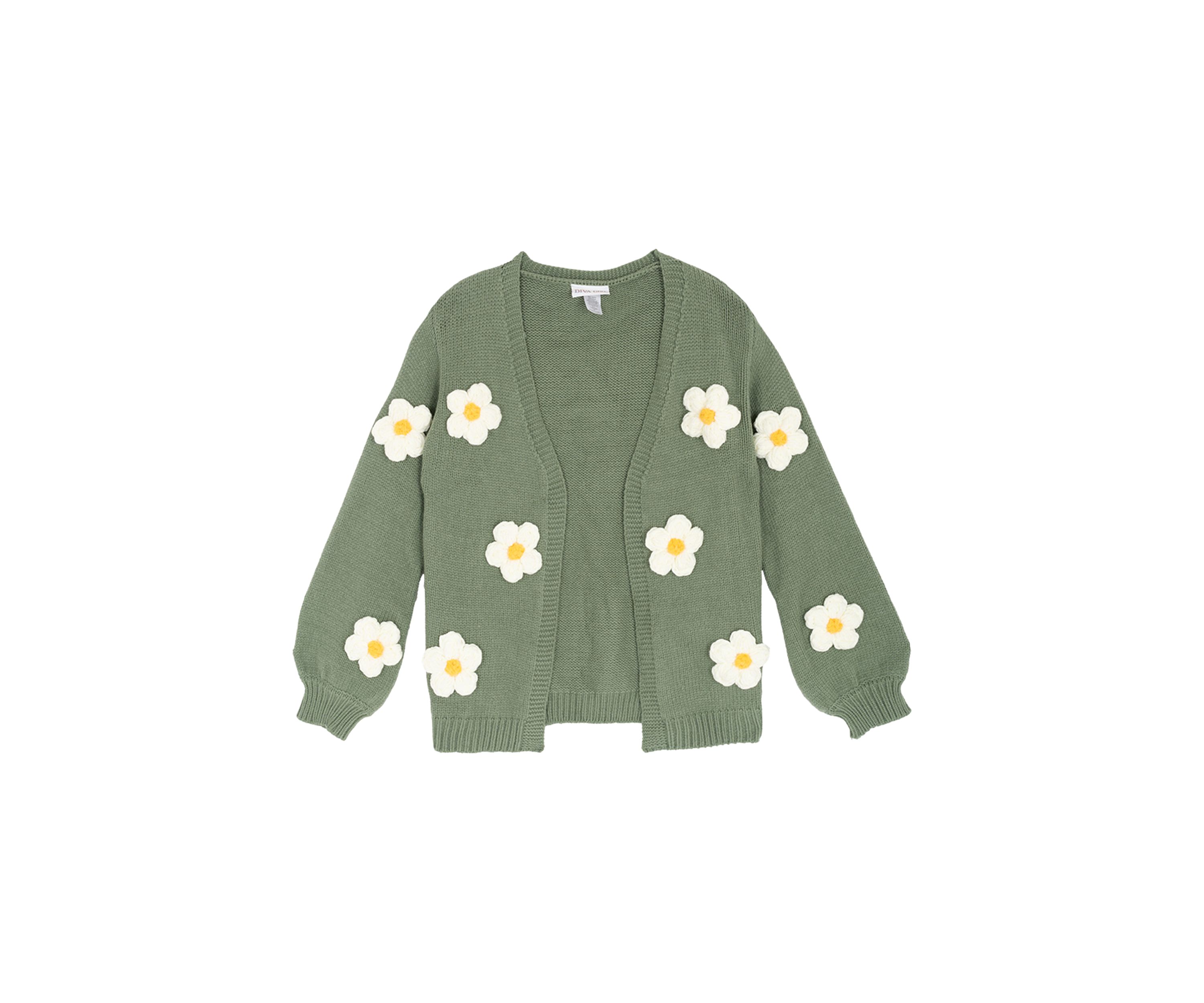 Girls 7-16 3D Flower Knit Cardigan 