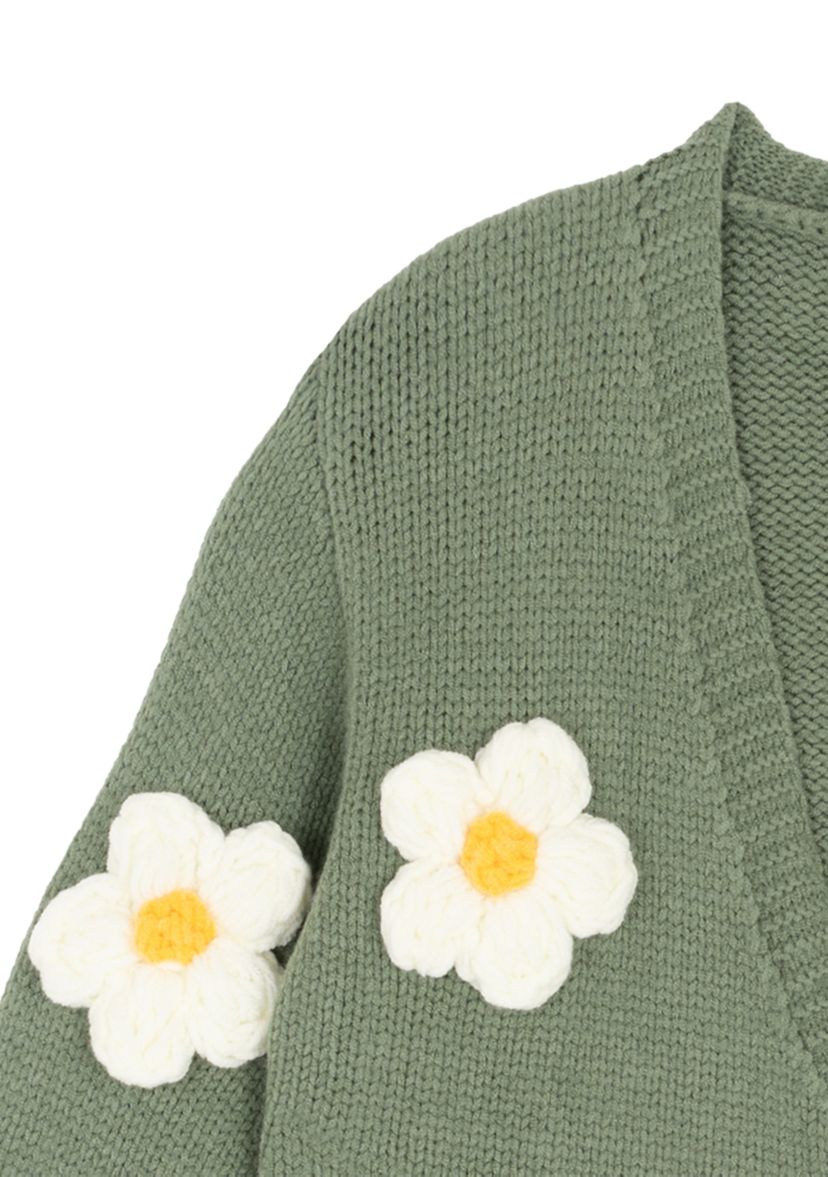 Girls 7-16 3D Flower Knit Cardigan 
