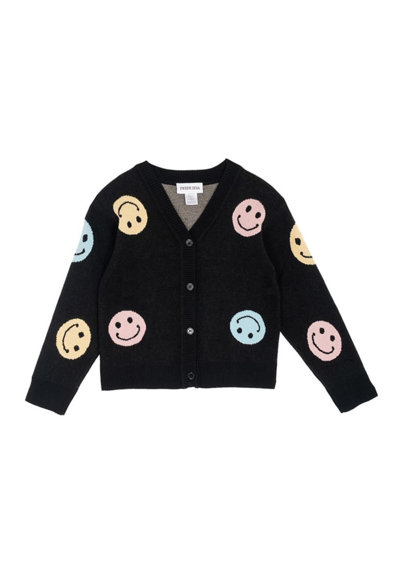 Girls 7-16 Smiley Print Cardigan 