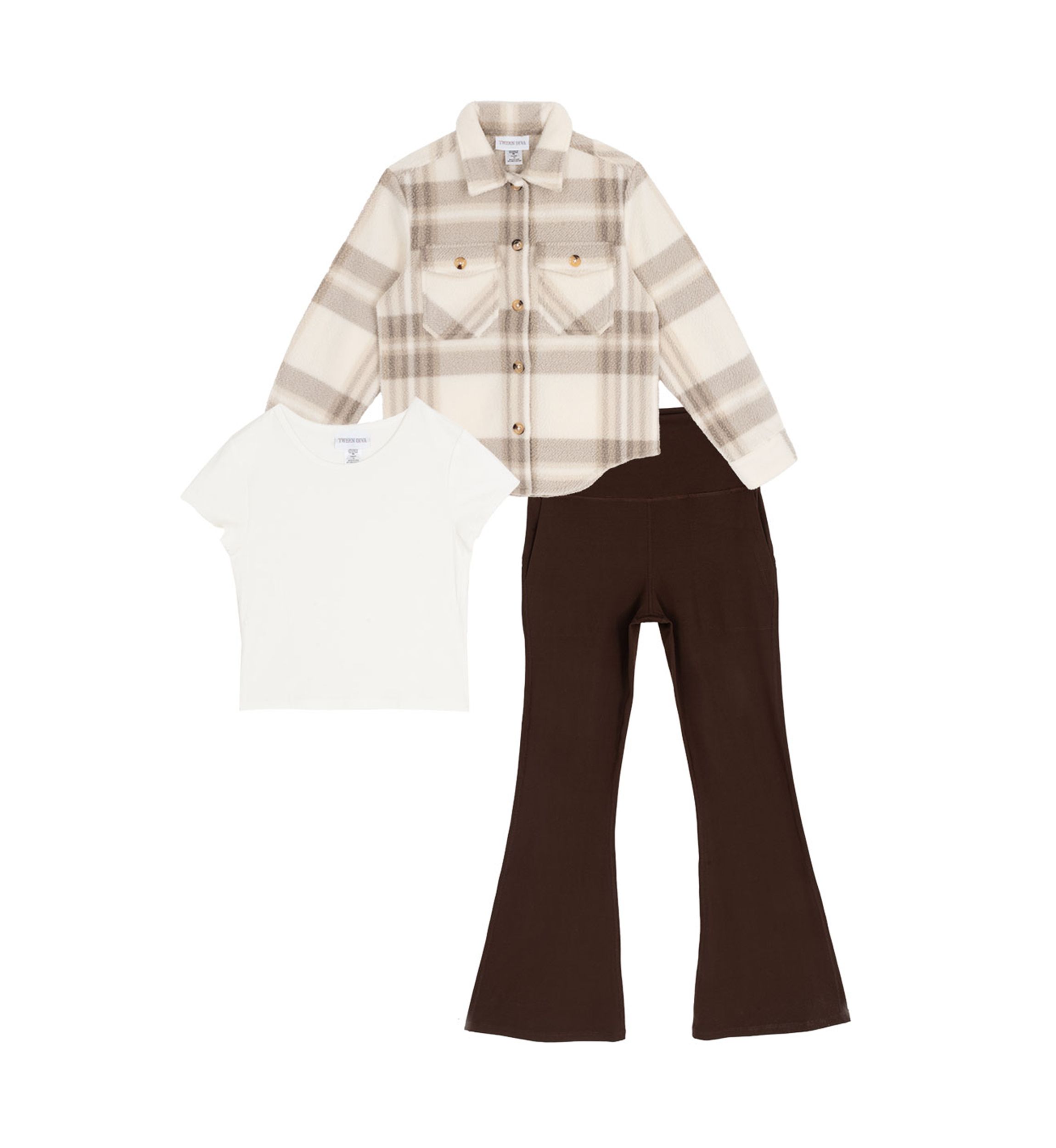 Girls 7-16 Plaid Shacket and Flare Legging Set 