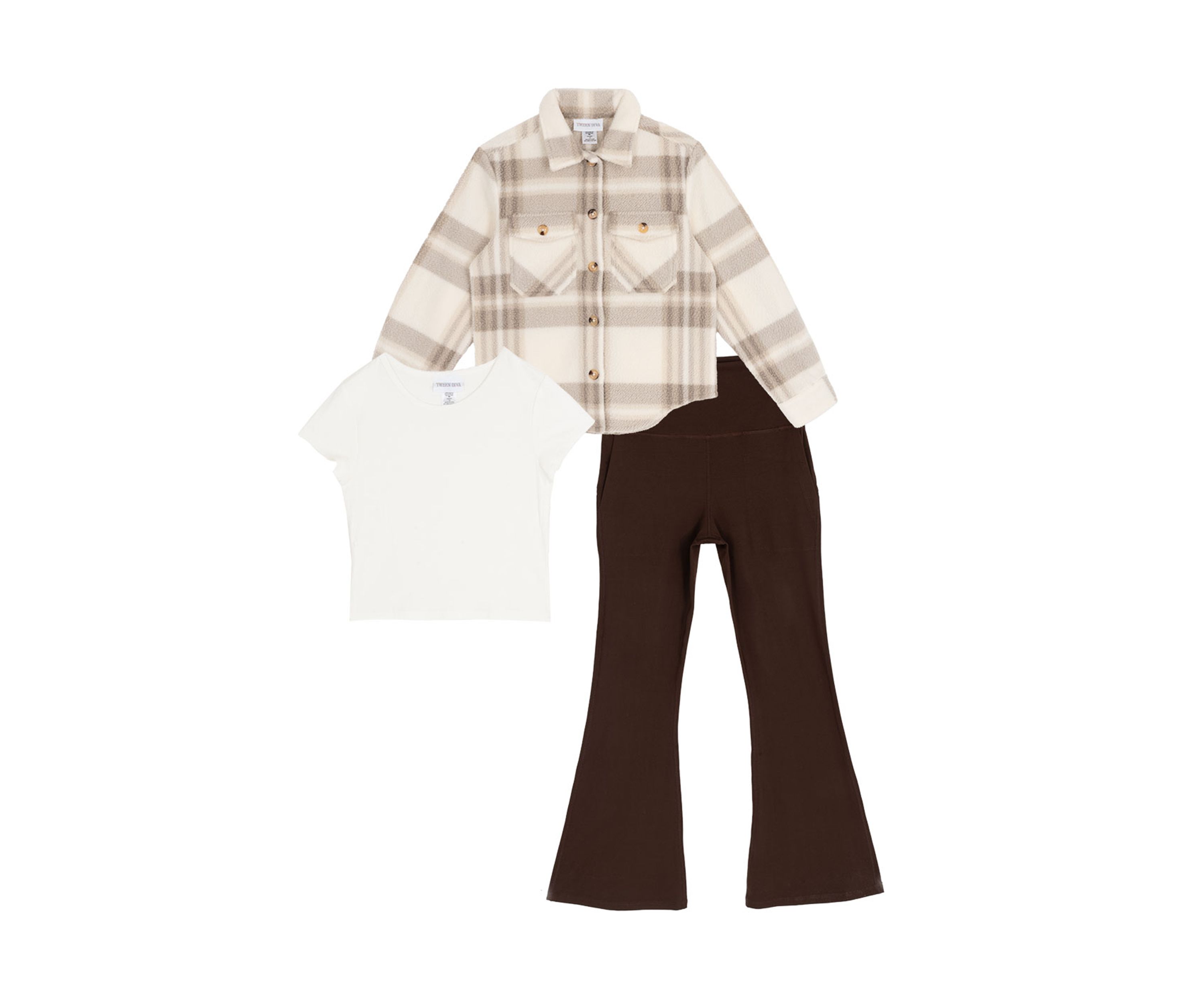Girls 7-16 Plaid Shacket and Flare Legging Set 