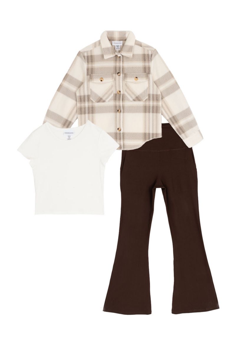 Girls 7-16 Plaid Shacket and Flare Legging Set 
