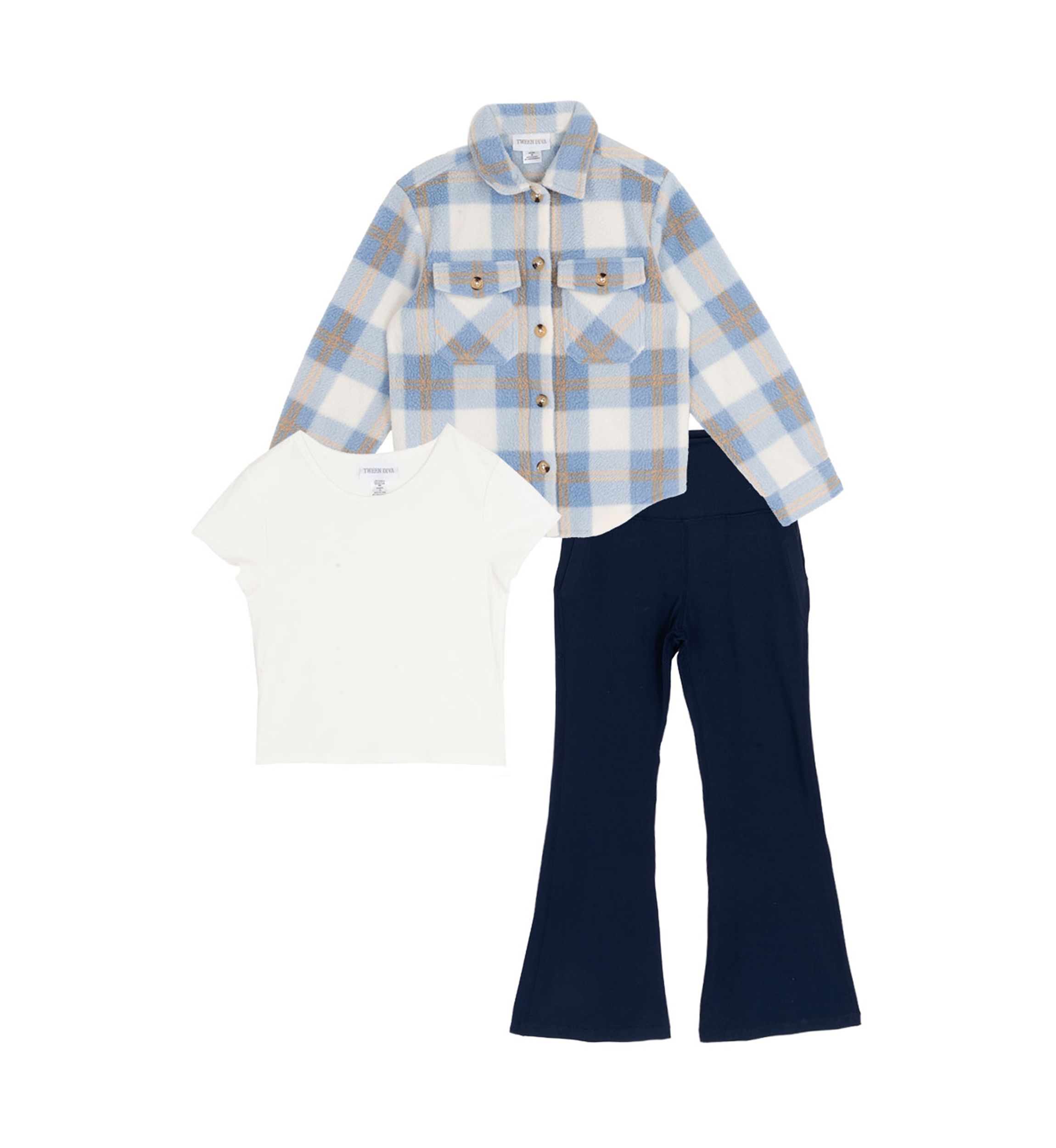 Girls 7-16 Plaid Shacket and Flare Legging Set