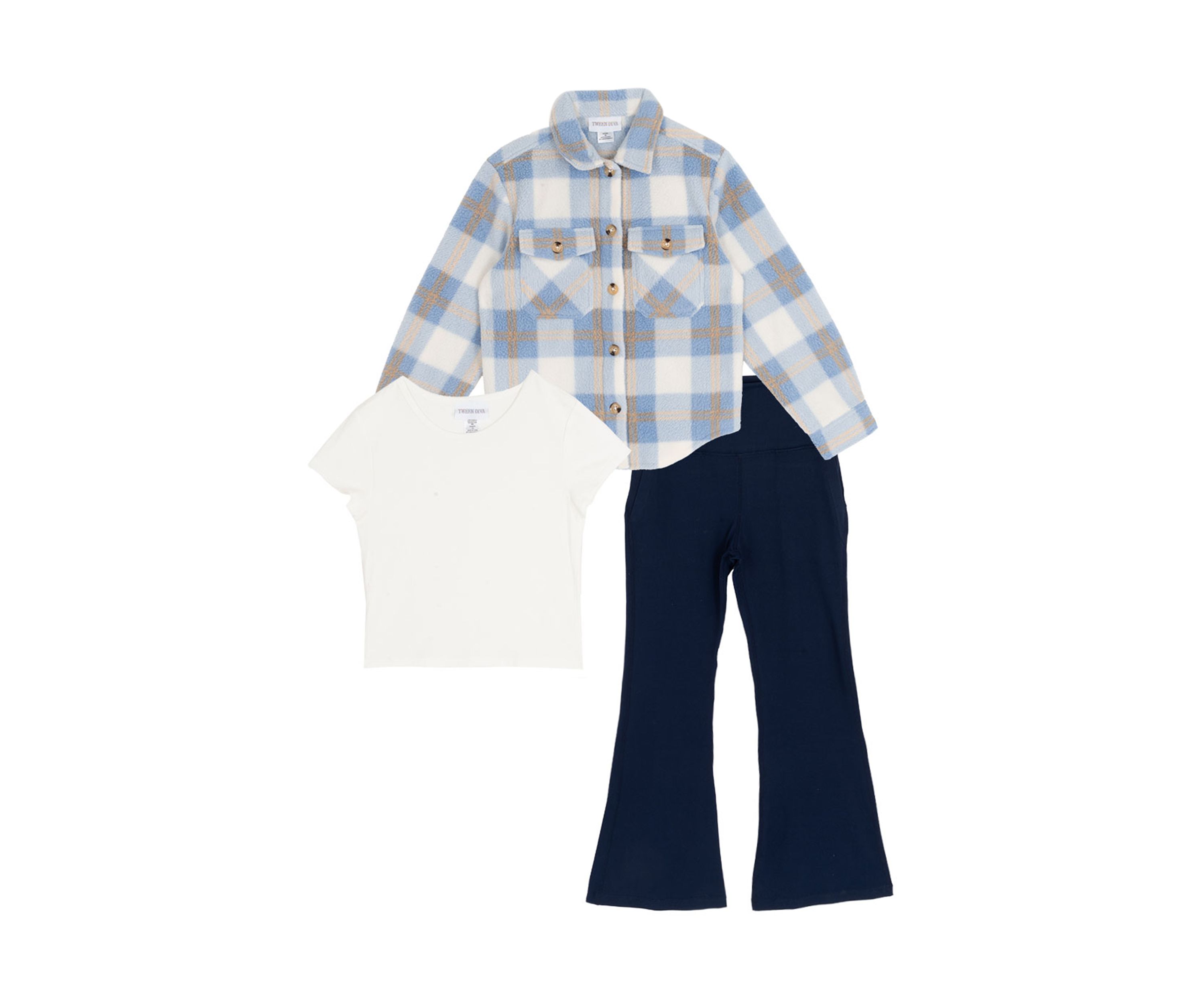Girls 7-16 Plaid Shacket and Flare Legging Set