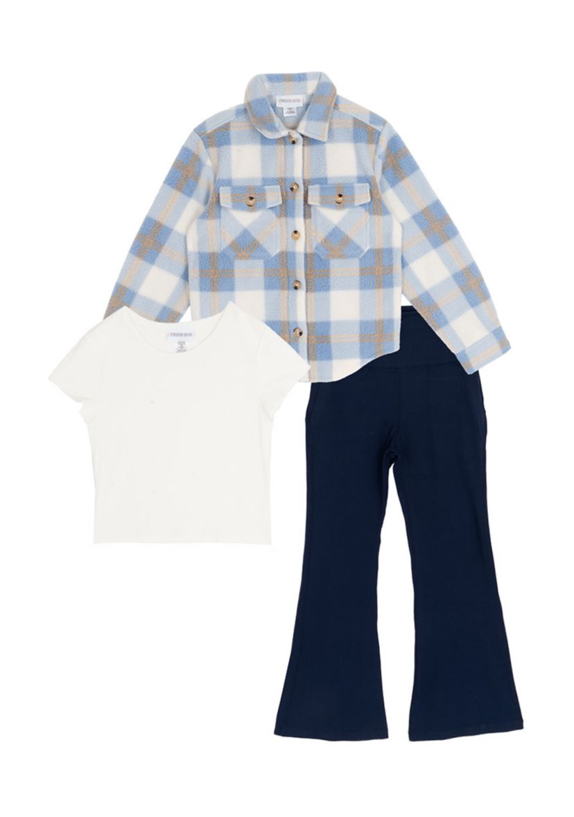 Girls 7-16 Plaid Shacket and Flare Legging Set