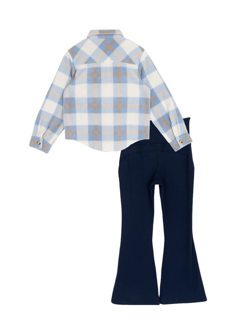 Girls 7-16 Plaid Shacket and Flare Legging Set