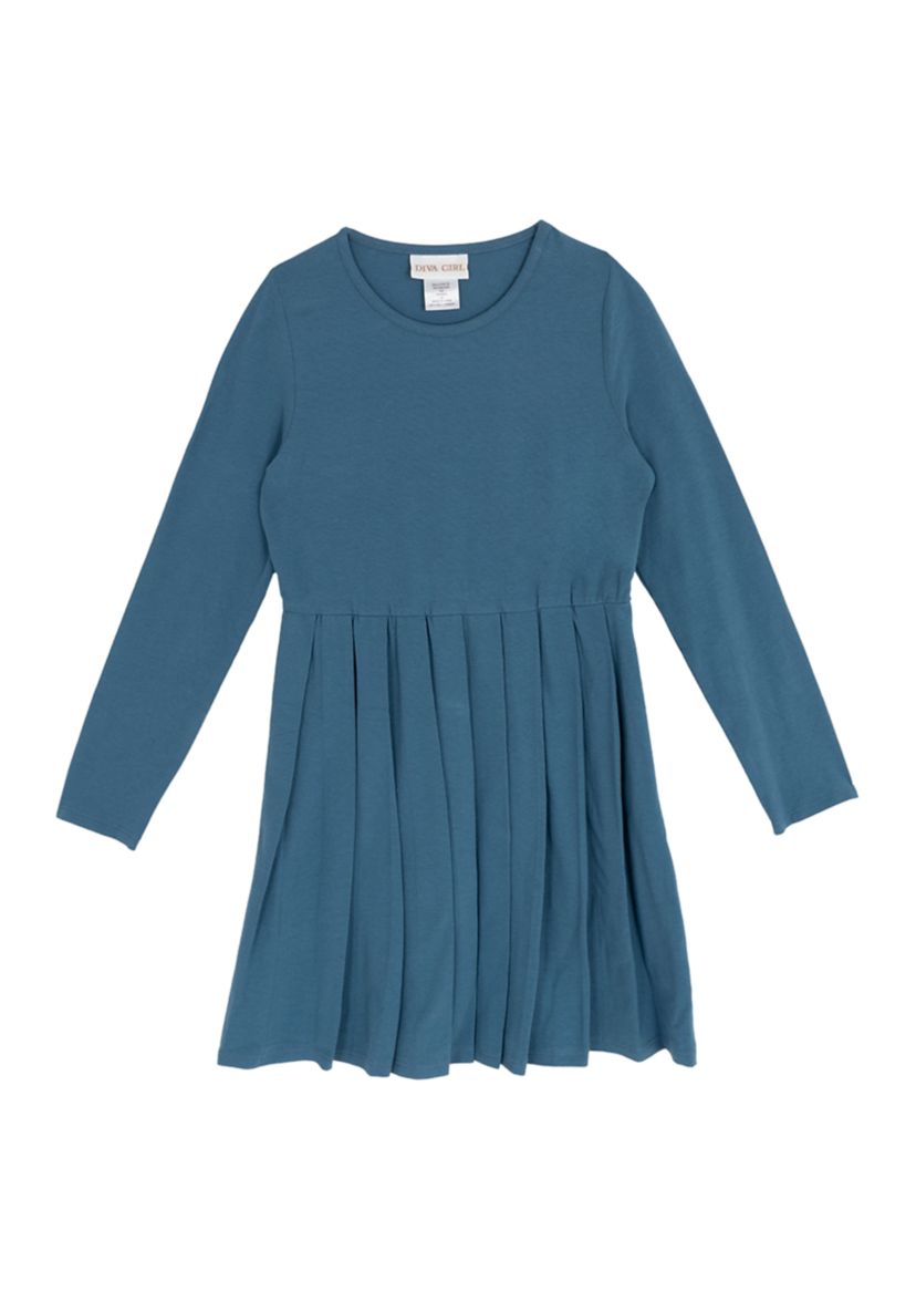 Girls 7-16 Long Sleeve Pleated Dress