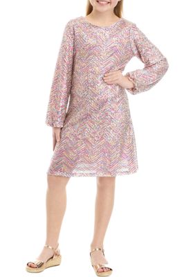 Tween Diva Girls 7 16 Long Sleeve Multicolor Sequin Dress belk