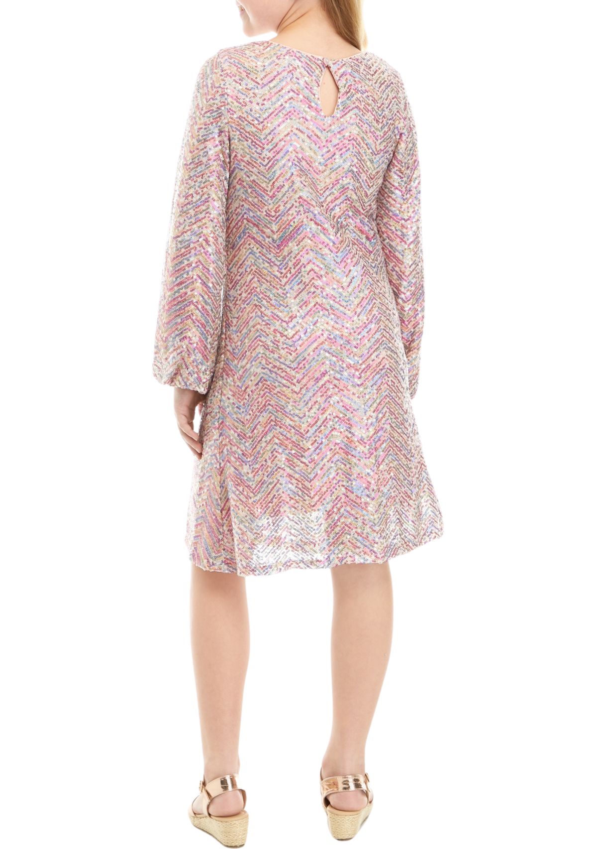 Girls 7-16 Long Sleeve Multicolor Sequin Dress