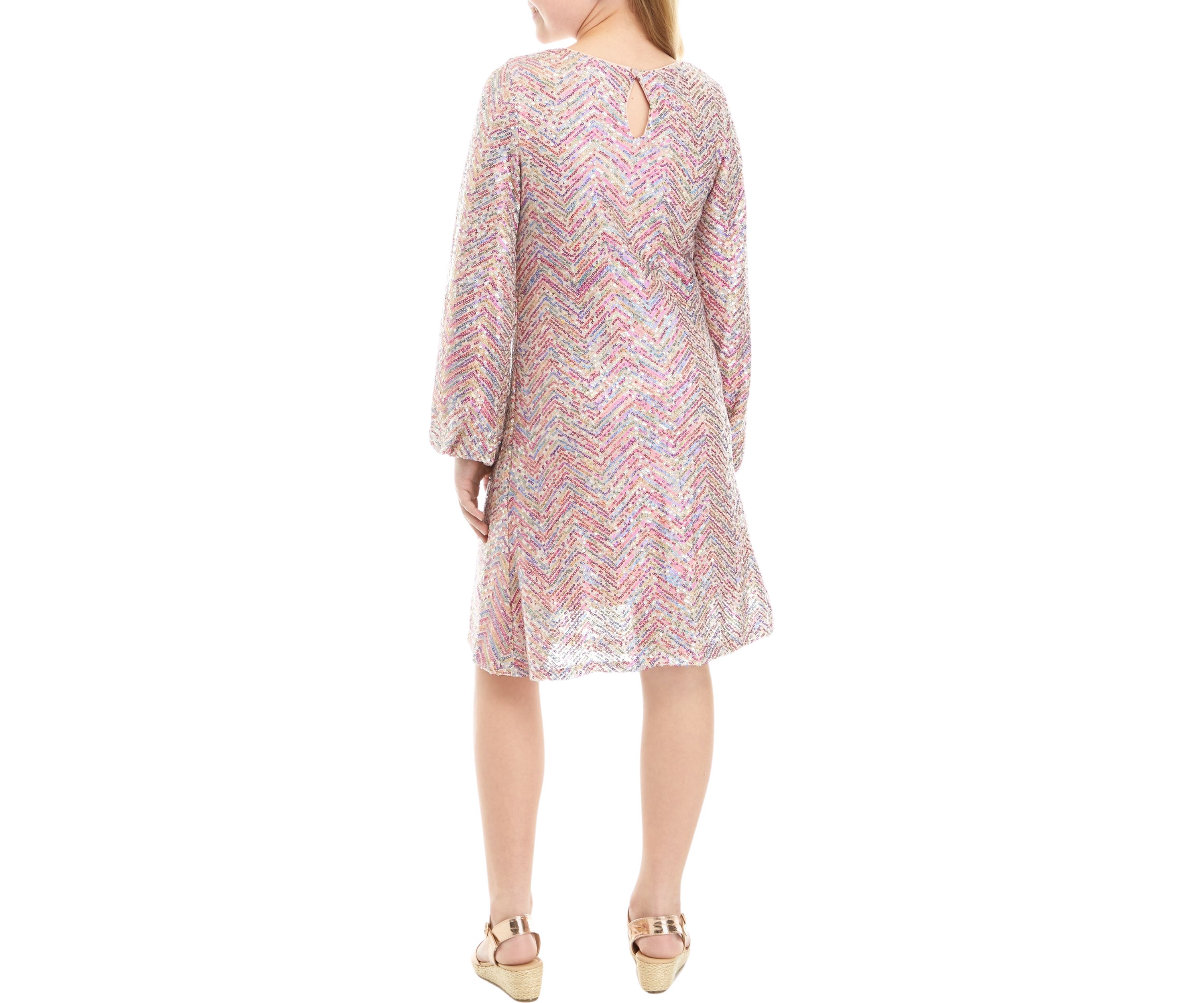 Girls 7-16 Long Sleeve Multicolor Sequin Dress