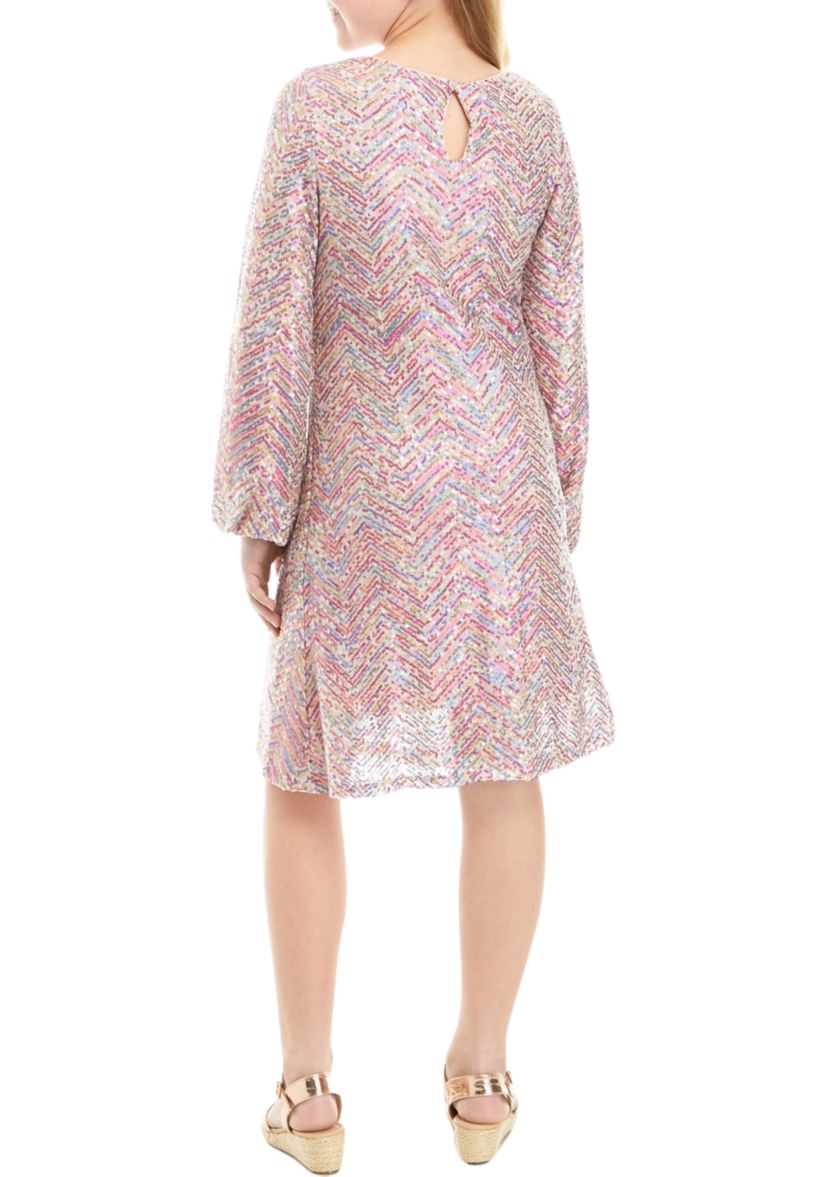Girls 7-16 Long Sleeve Multicolor Sequin Dress