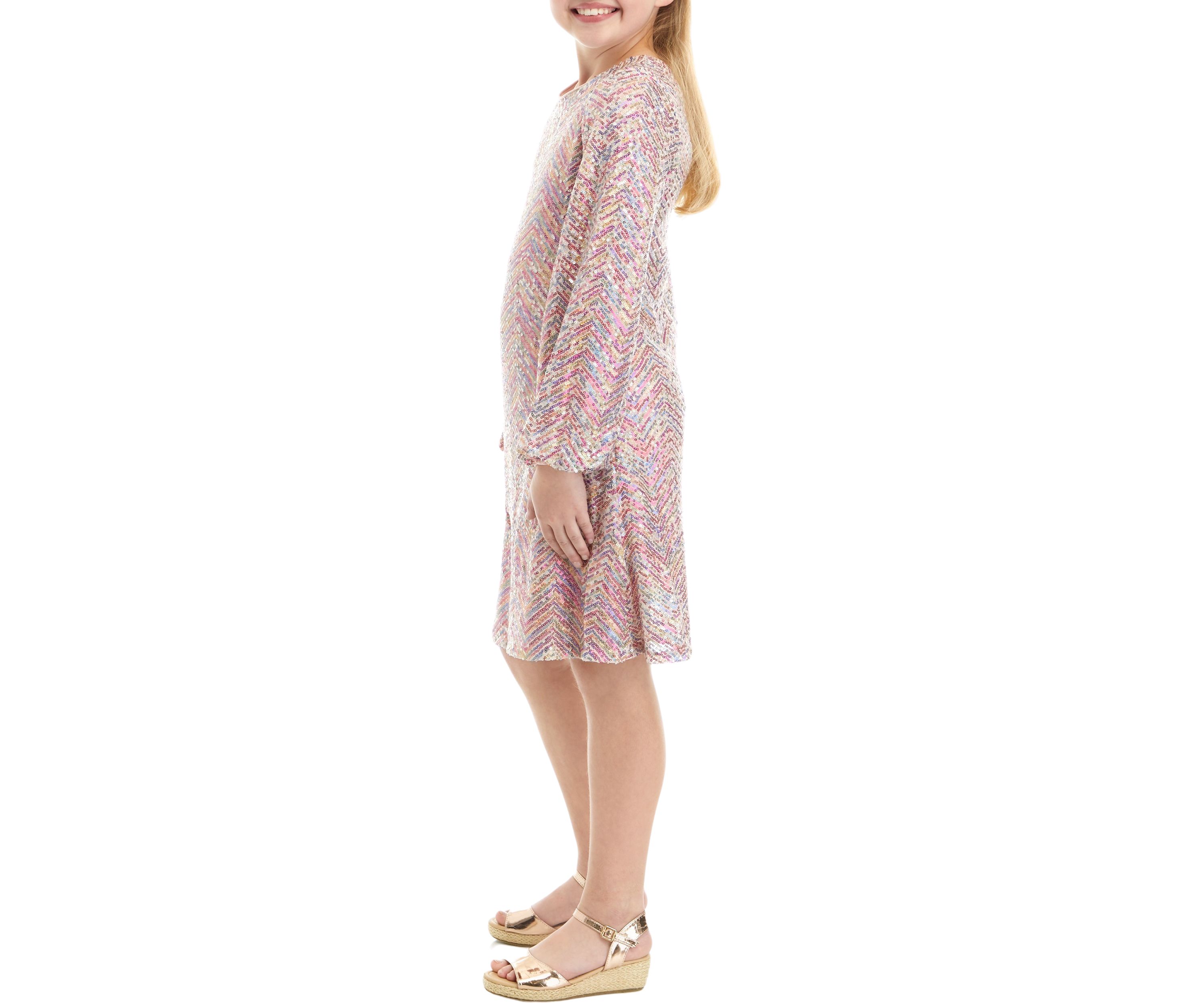Girls 7-16 Long Sleeve Multicolor Sequin Dress