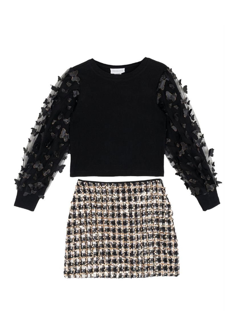 Girls 7-16 Organza Top and Sequin Houndstooth Skirt Set 
