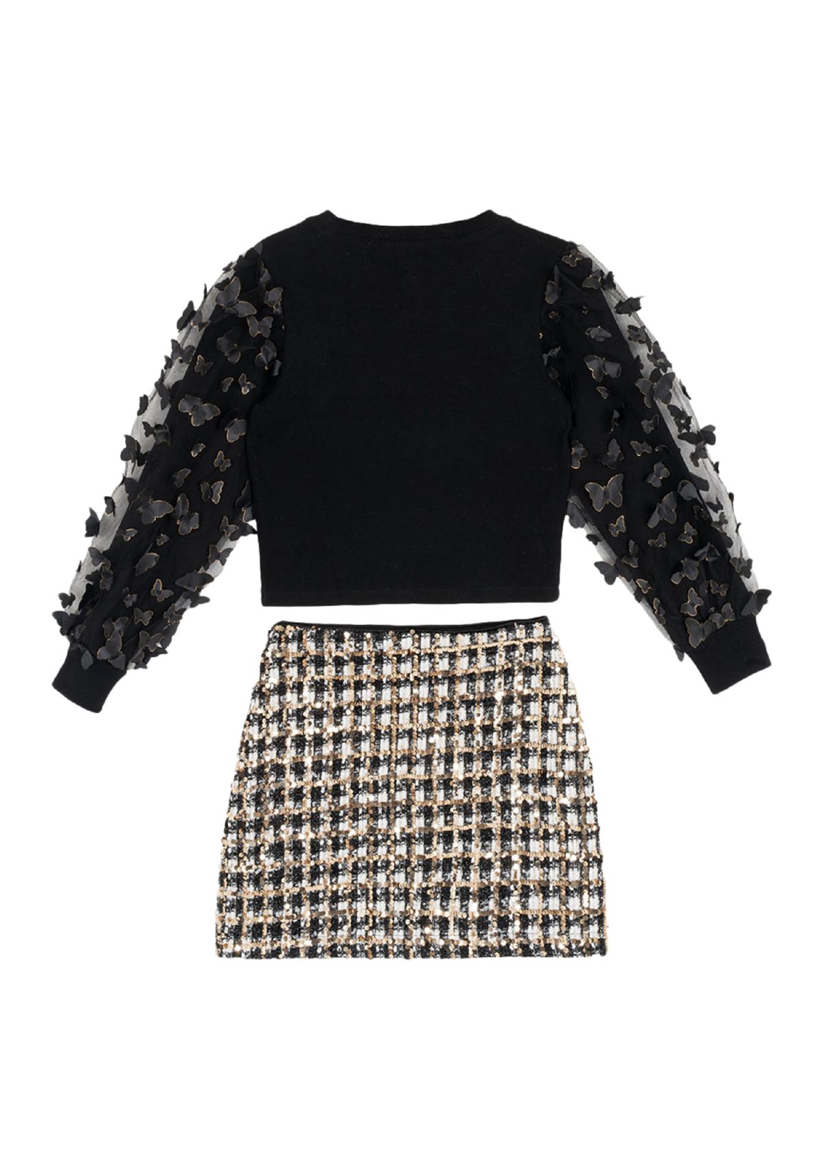Girls 7-16 Organza Top and Sequin Houndstooth Skirt Set 