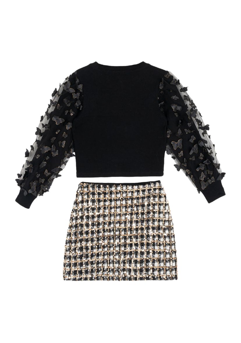 Girls 7-16 Organza Top and Sequin Houndstooth Skirt Set 