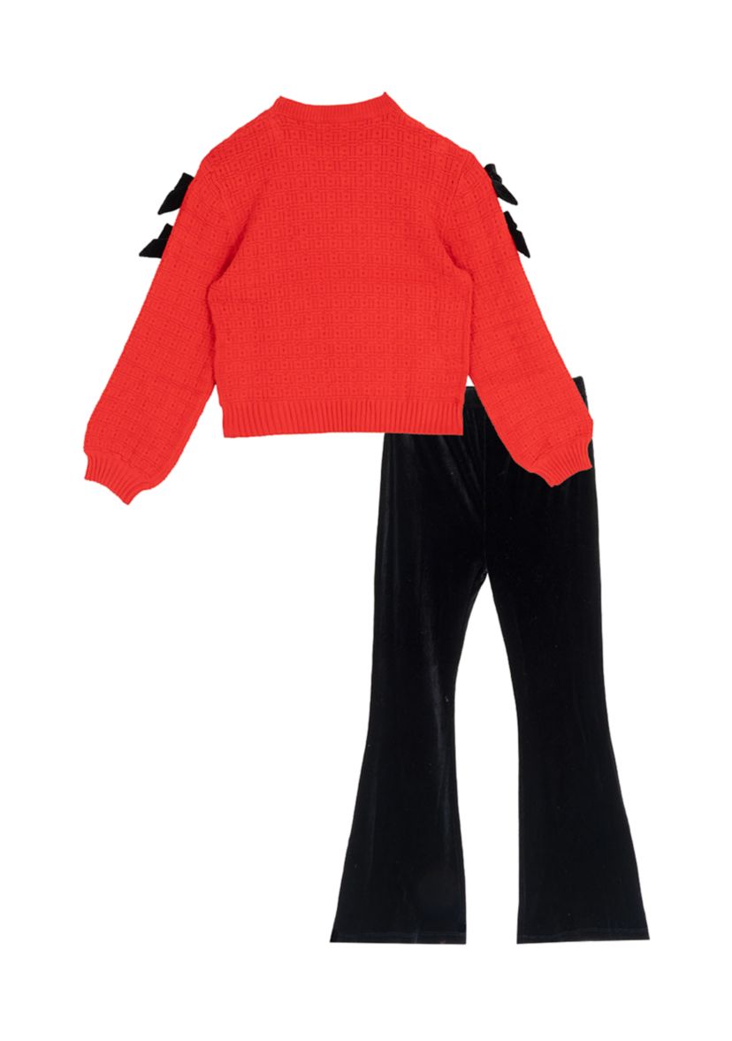 Girls 7-16 Bow Sleeve Sweater and Velvet Pants Set 
