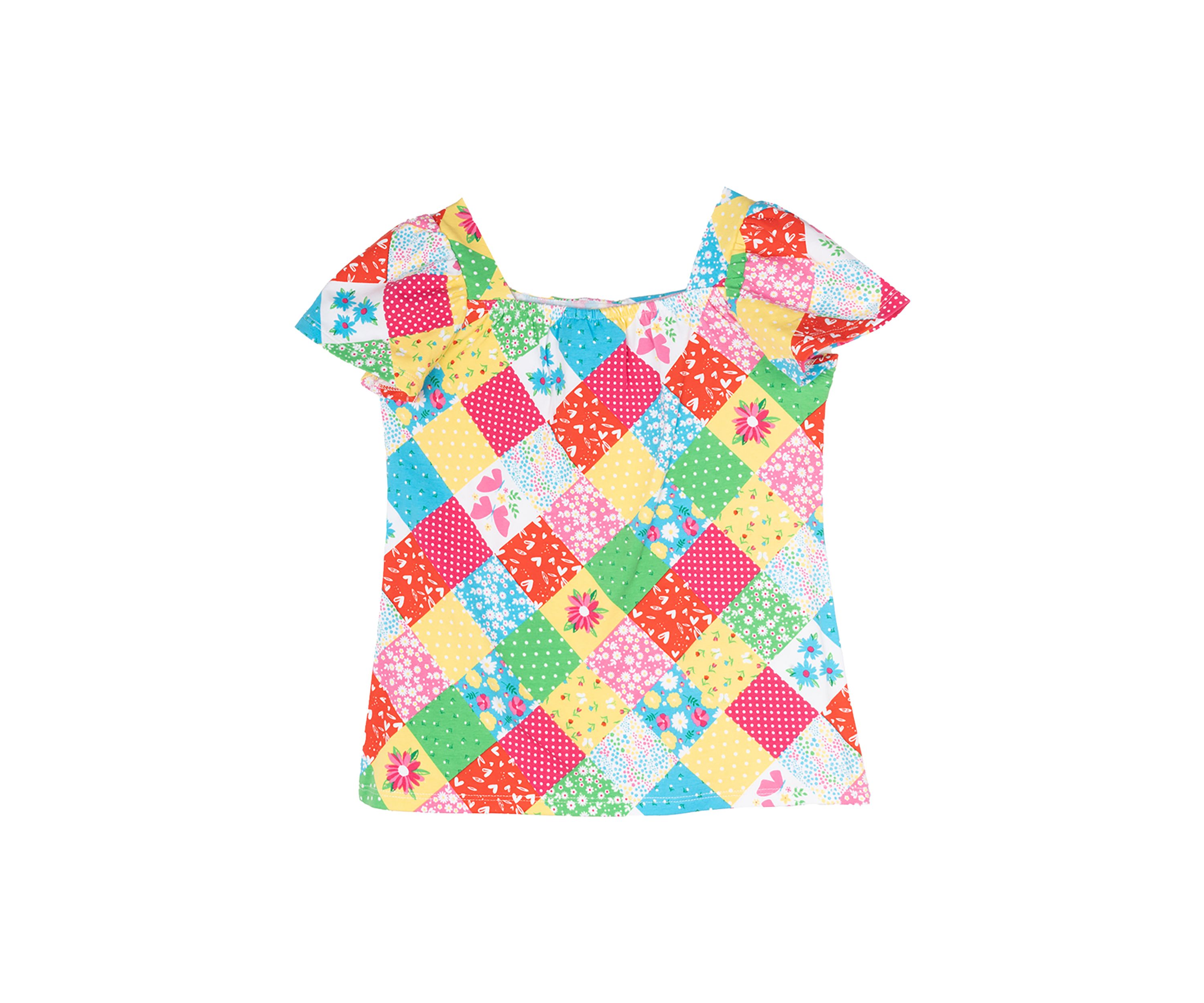 Girls 4-6x Short Sleeve Patchwork Top 