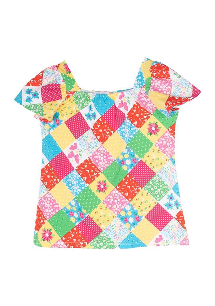 Girls 4-6x Short Sleeve Patchwork Top 