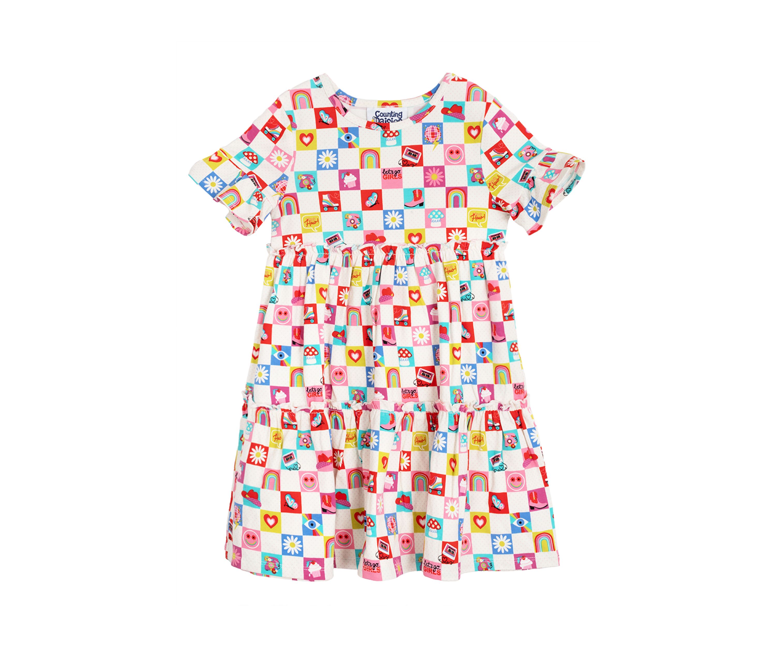 Girls 4-6x Short Sleeve Icon Printed Dress