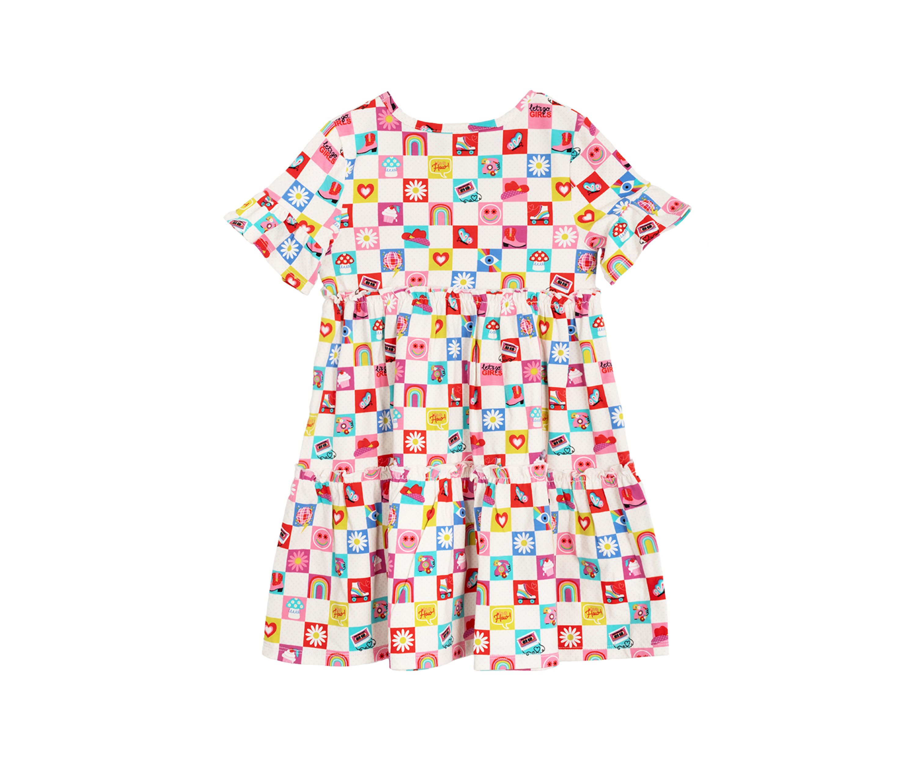Girls 4-6x Short Sleeve Icon Printed Dress