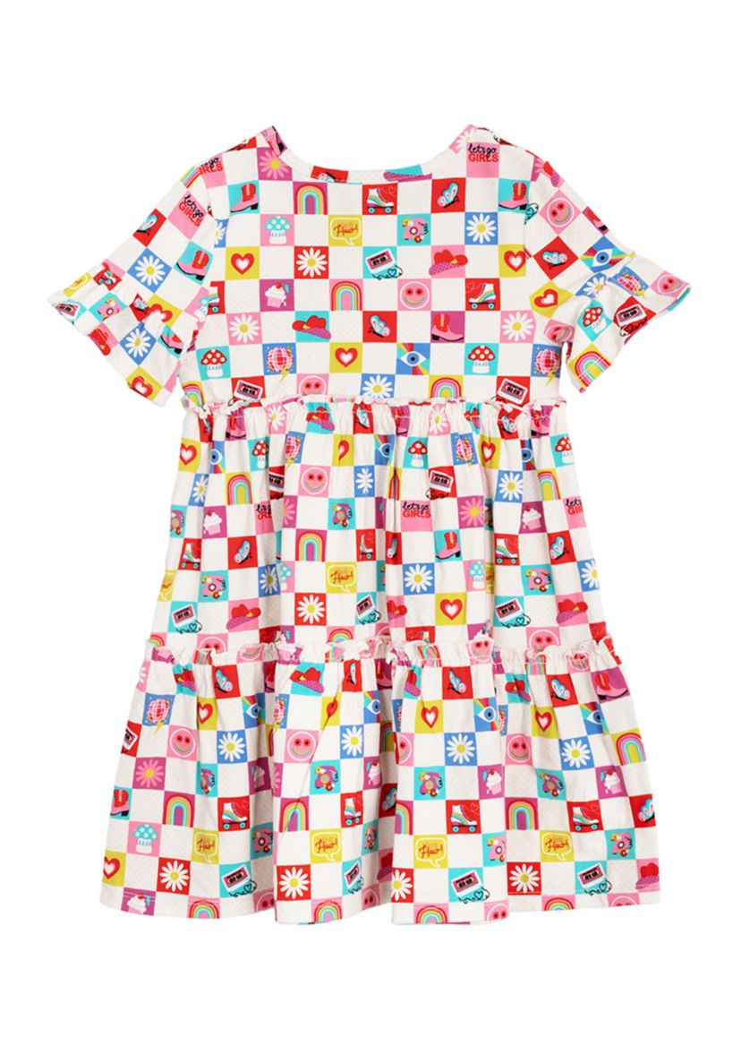 Girls 4-6x Short Sleeve Icon Printed Dress