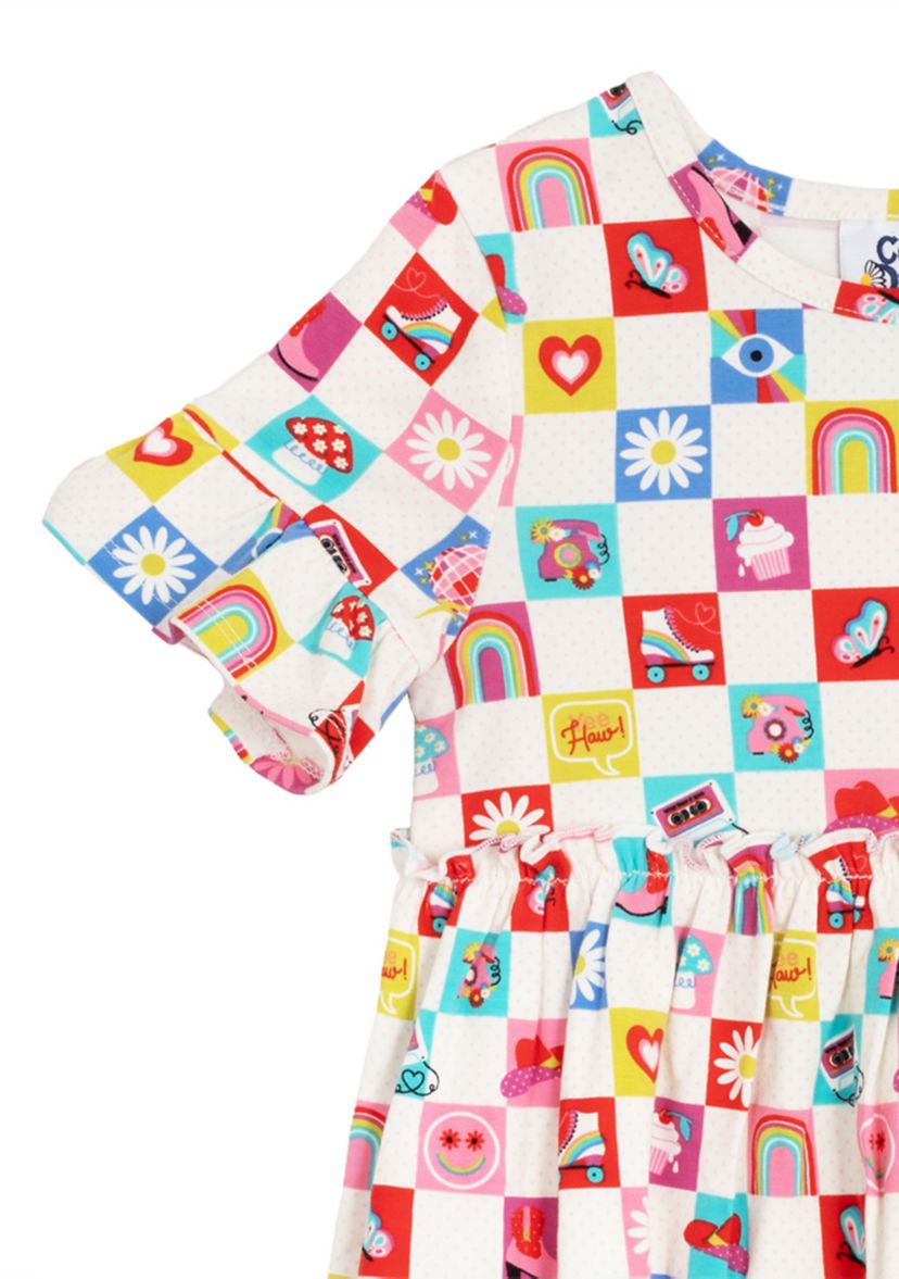 Girls 4-6x Short Sleeve Icon Printed Dress