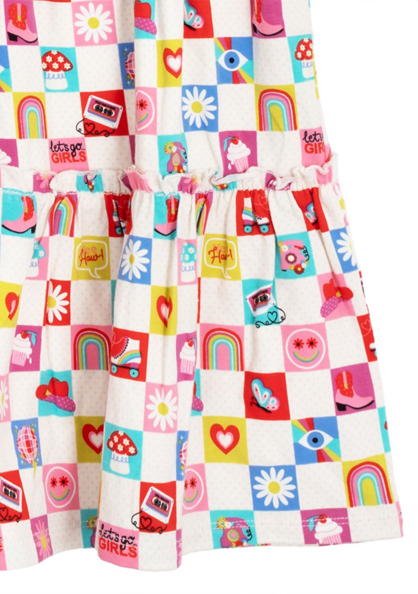 Girls 4-6x Short Sleeve Icon Printed Dress