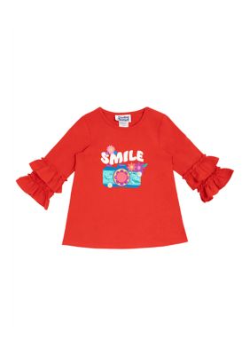 Girls 4-6x Ruffle Sleeve Smile Camera Top 
