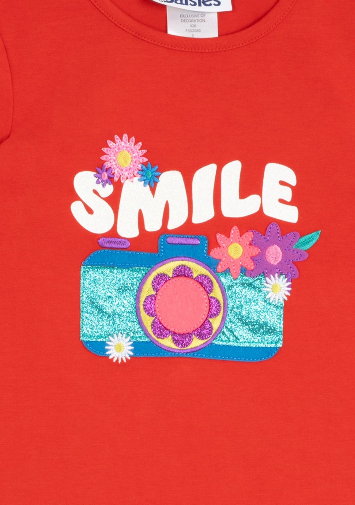 Girls 4-6x Ruffle Sleeve Smile Camera Top 