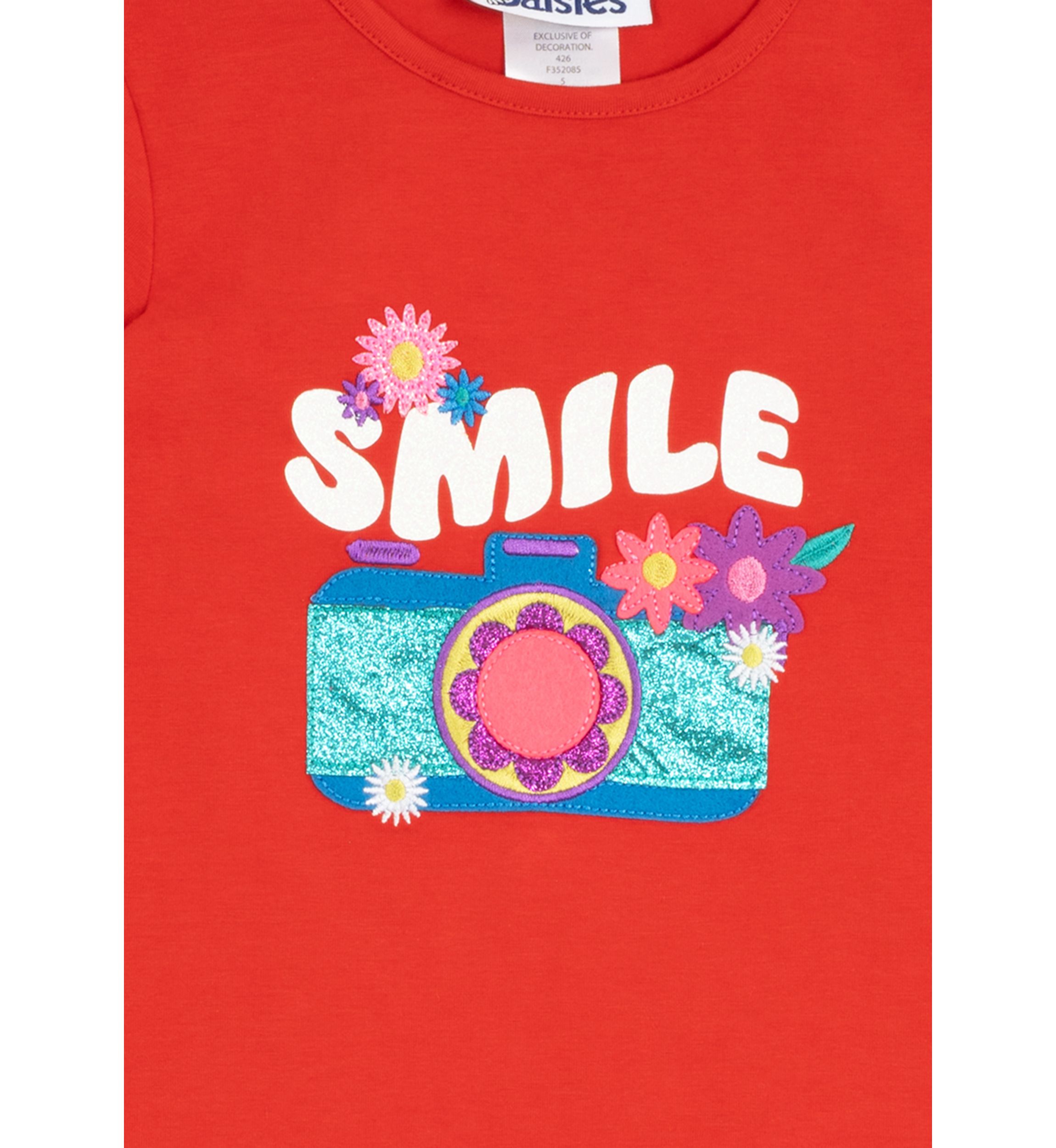 Girls 4-6x Ruffle Sleeve Smile Camera Top 