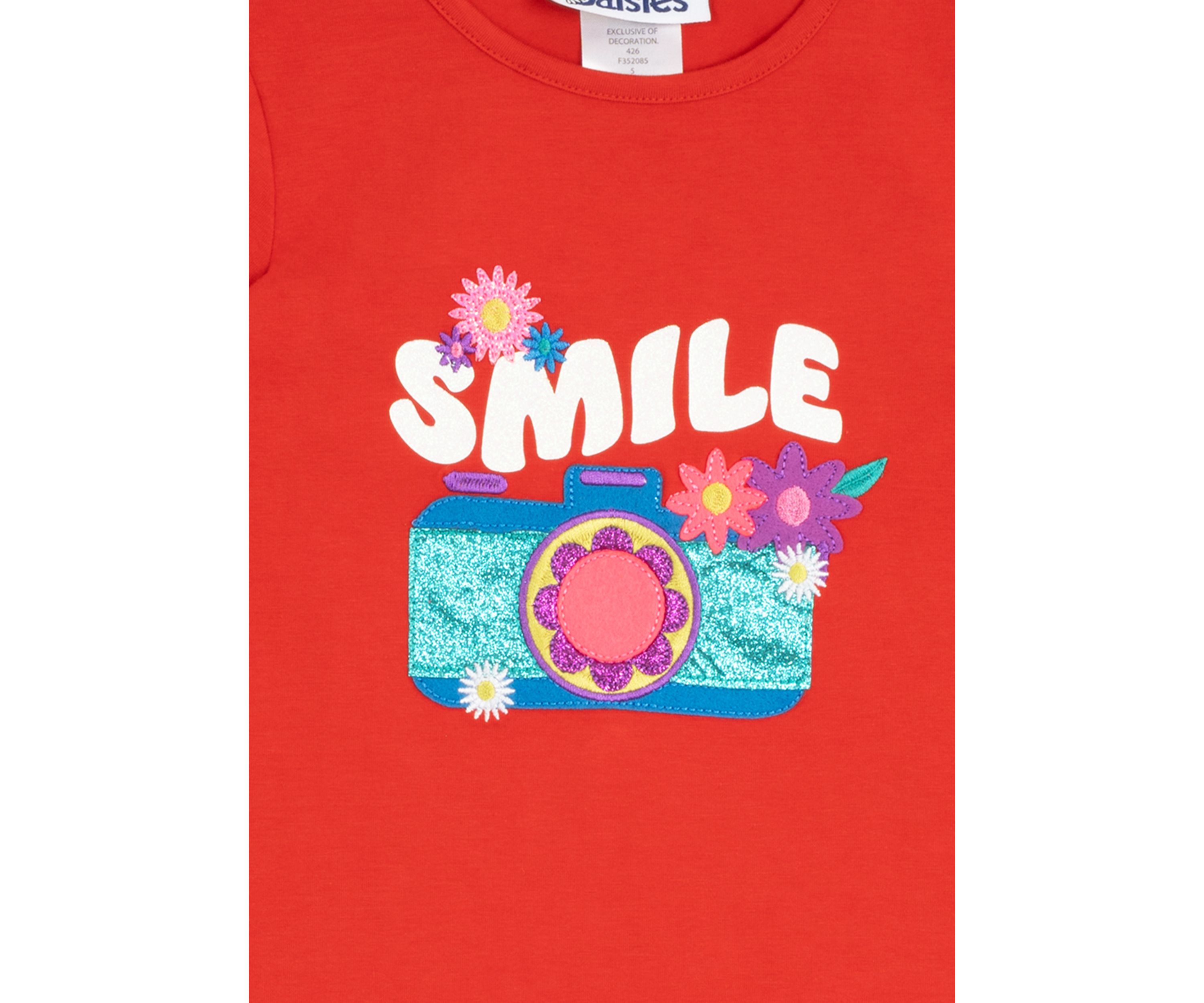Girls 4-6x Ruffle Sleeve Smile Camera Top 
