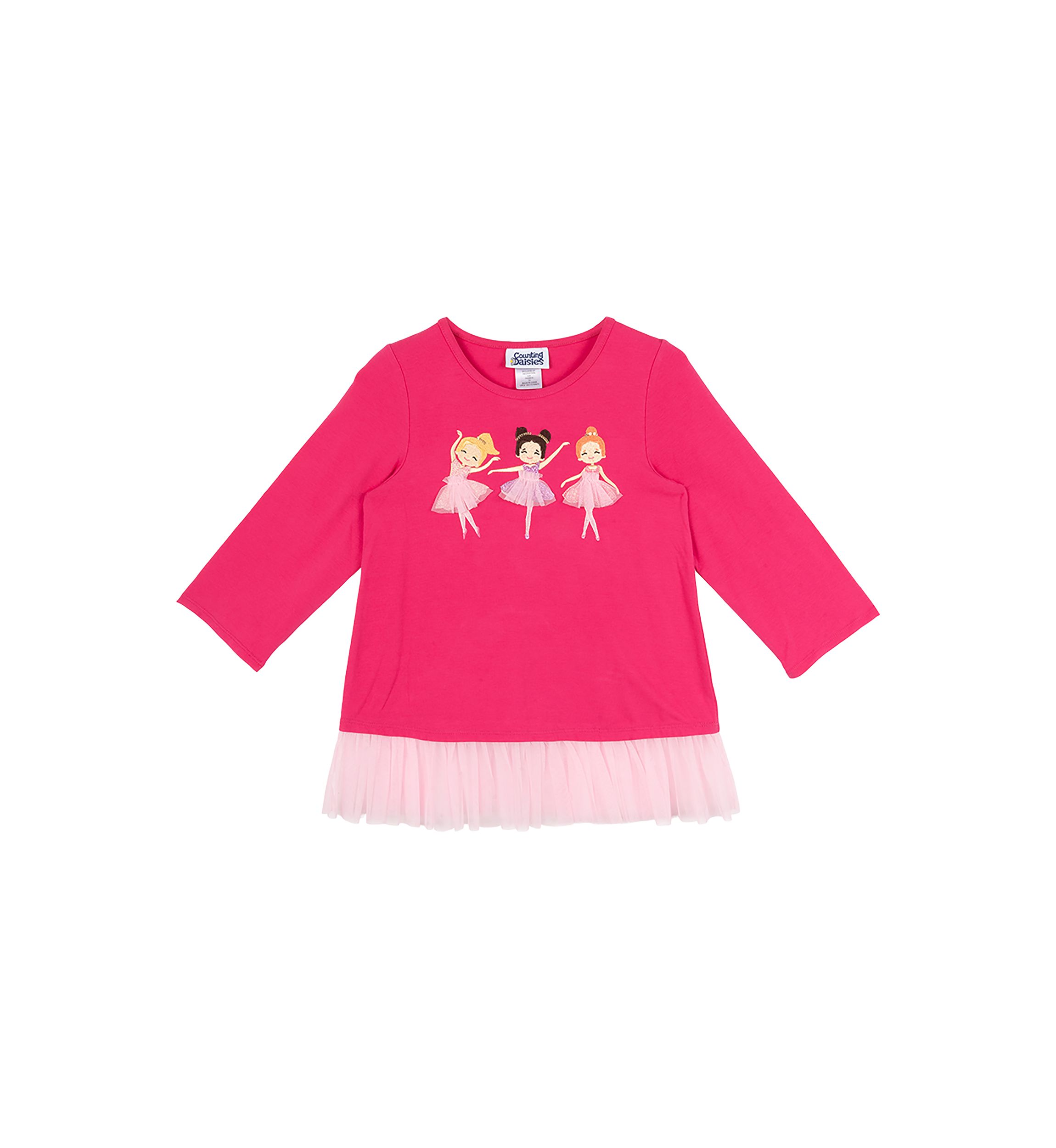 Girls 7-16 Ballerina Graphic Top with Mesh Ruffles