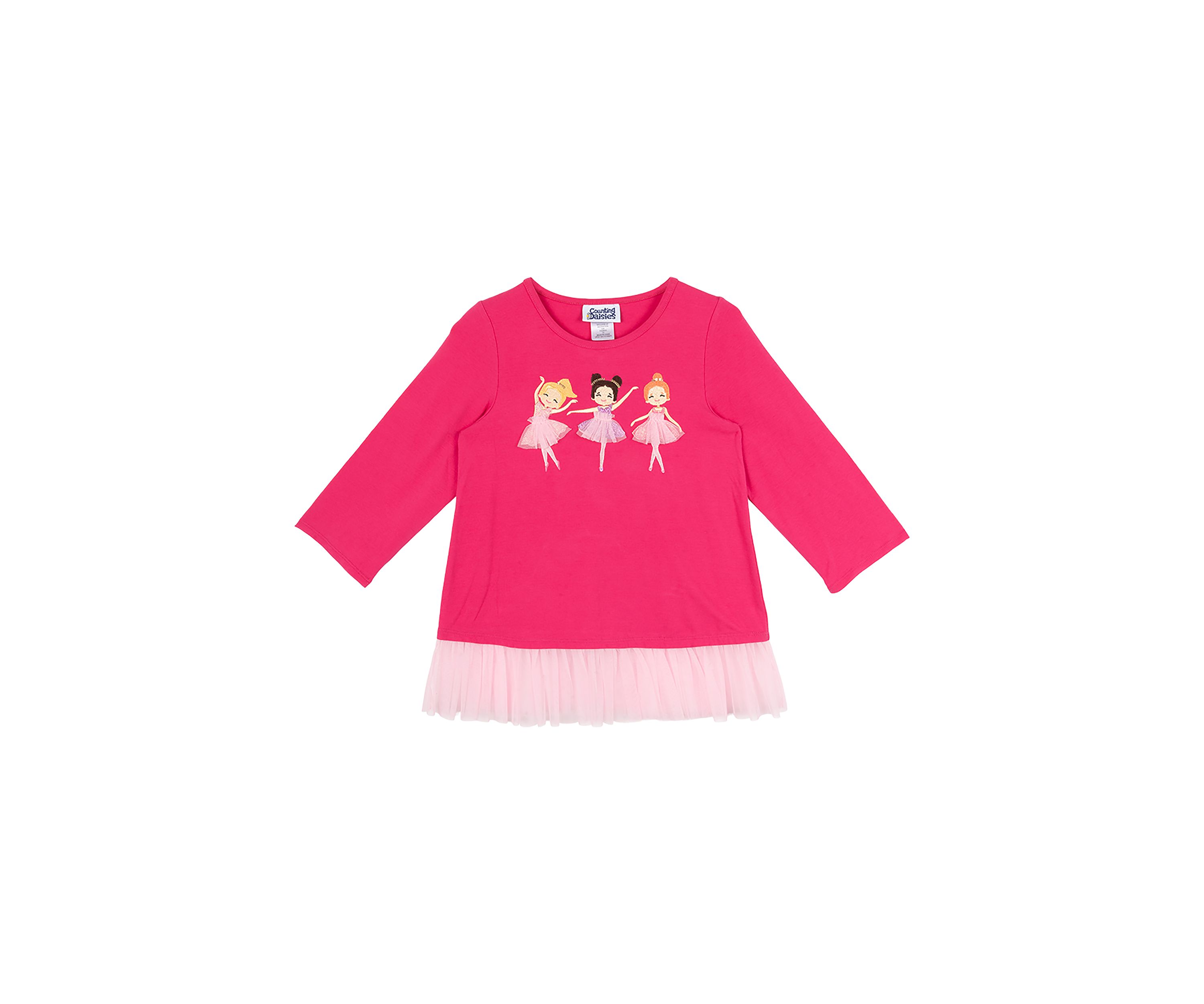 Girls 7-16 Ballerina Graphic Top with Mesh Ruffles