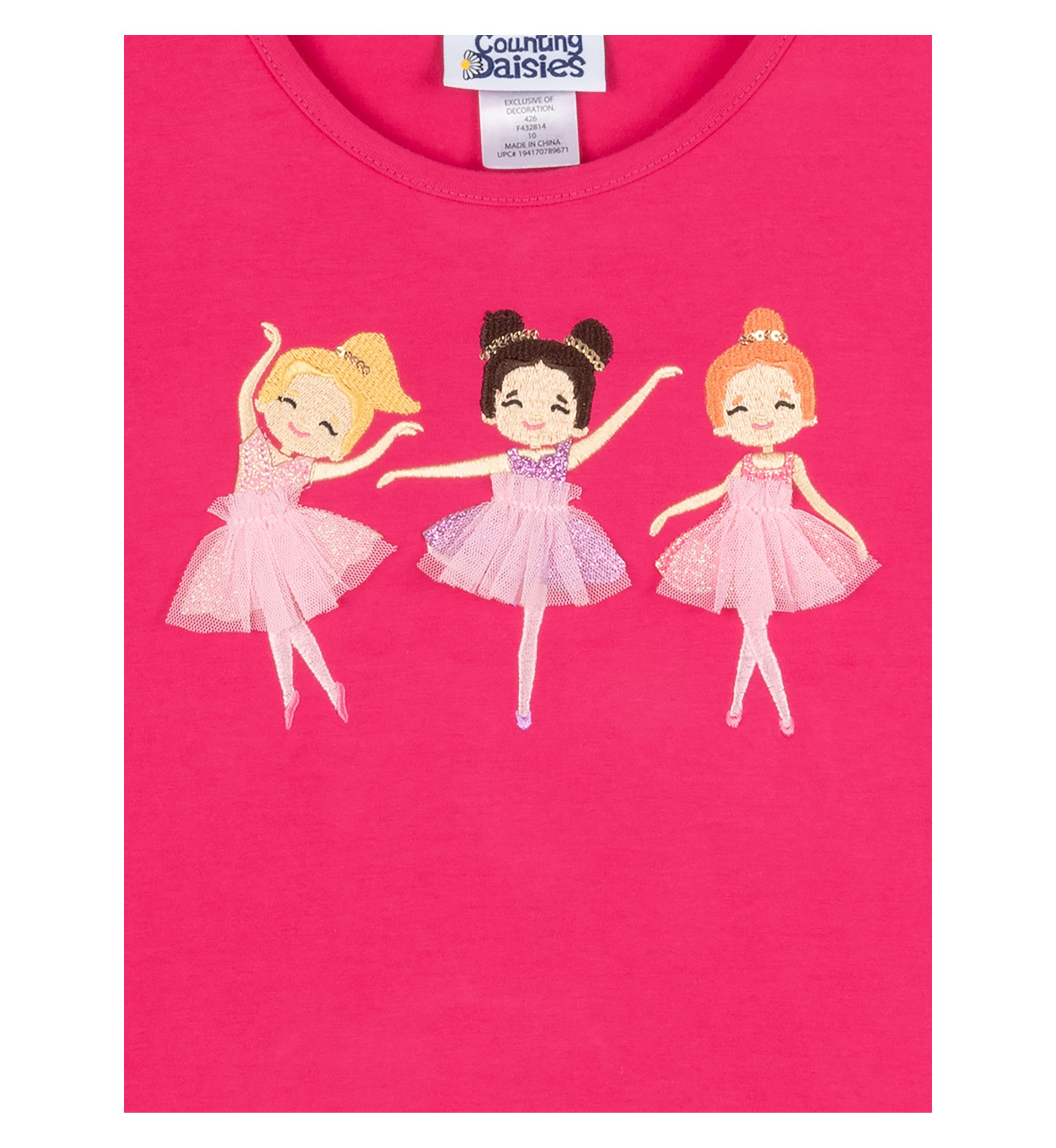 Girls 7-16 Ballerina Graphic Top with Mesh Ruffles