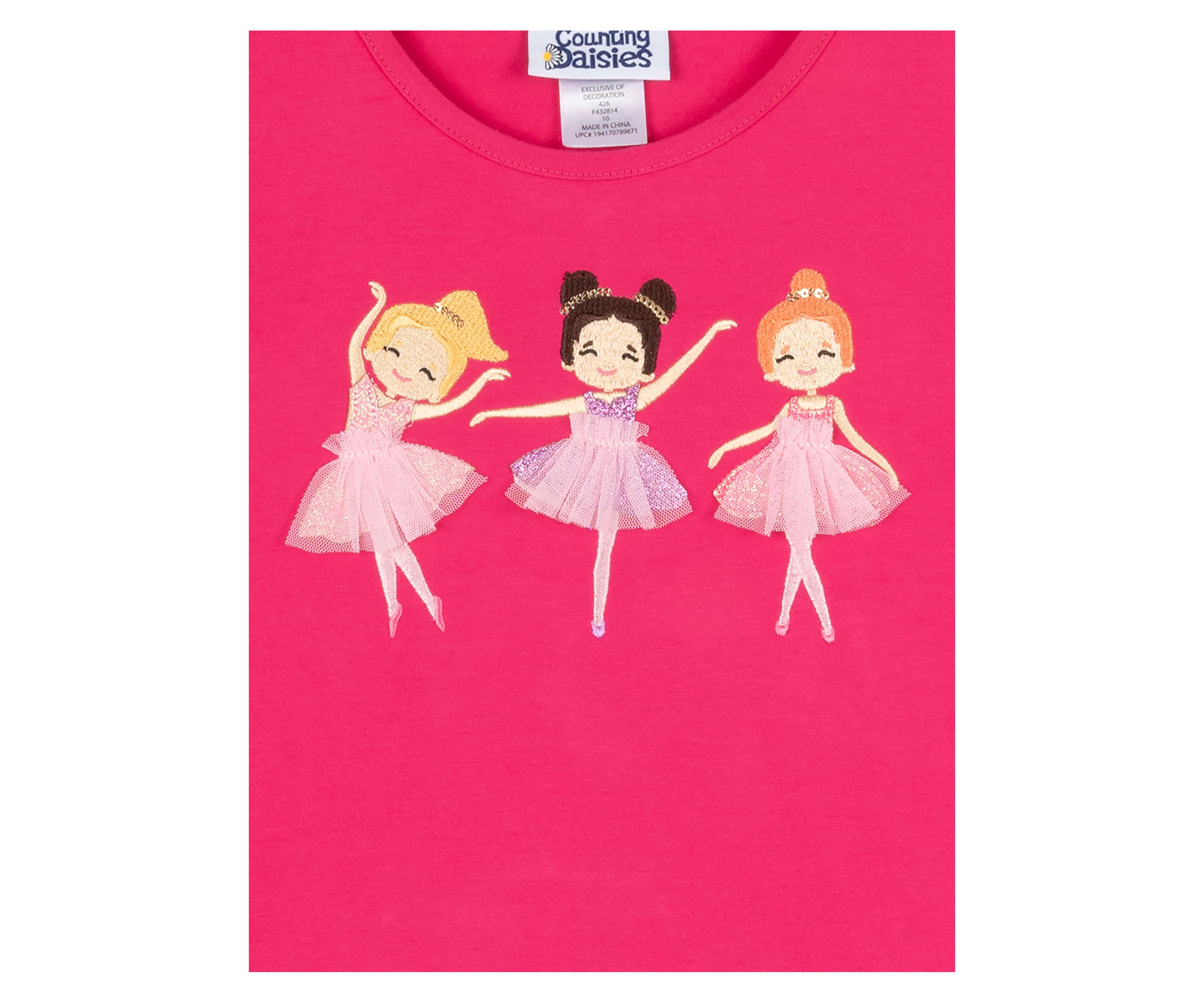 Girls 7-16 Ballerina Graphic Top with Mesh Ruffles