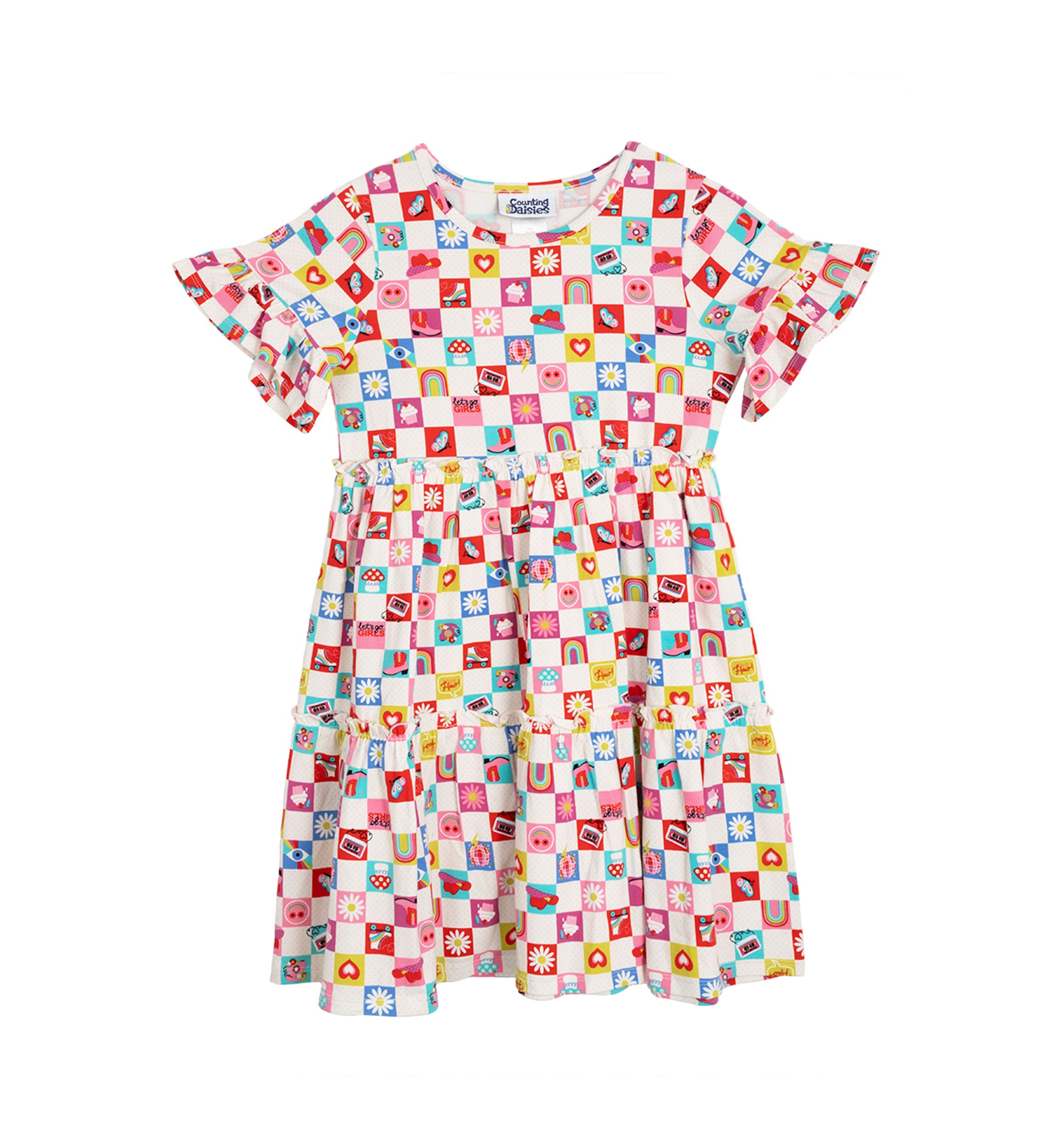 Girls 7-16 Check Icon Tiered Sundress