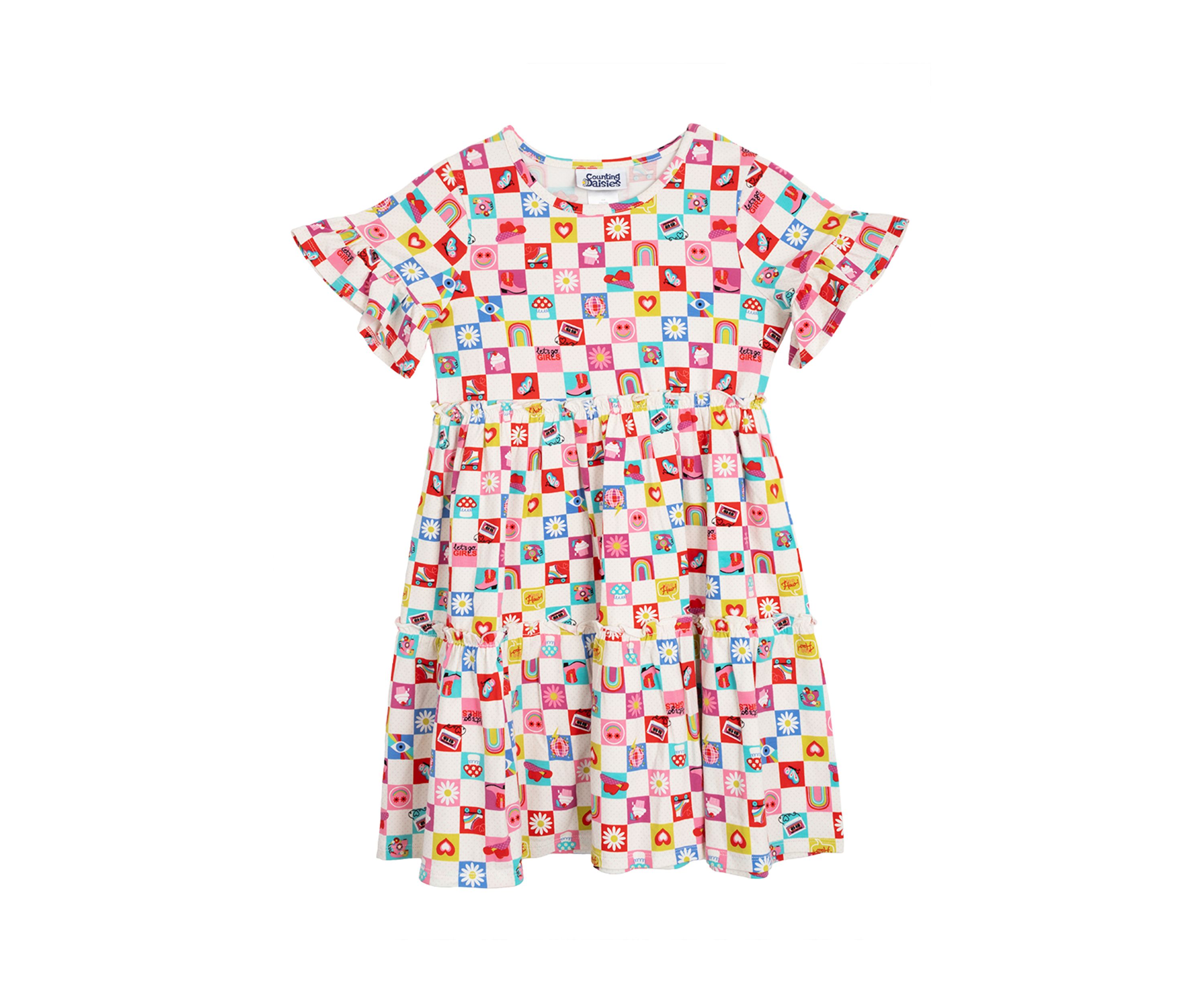 Girls 7-16 Check Icon Tiered Sundress