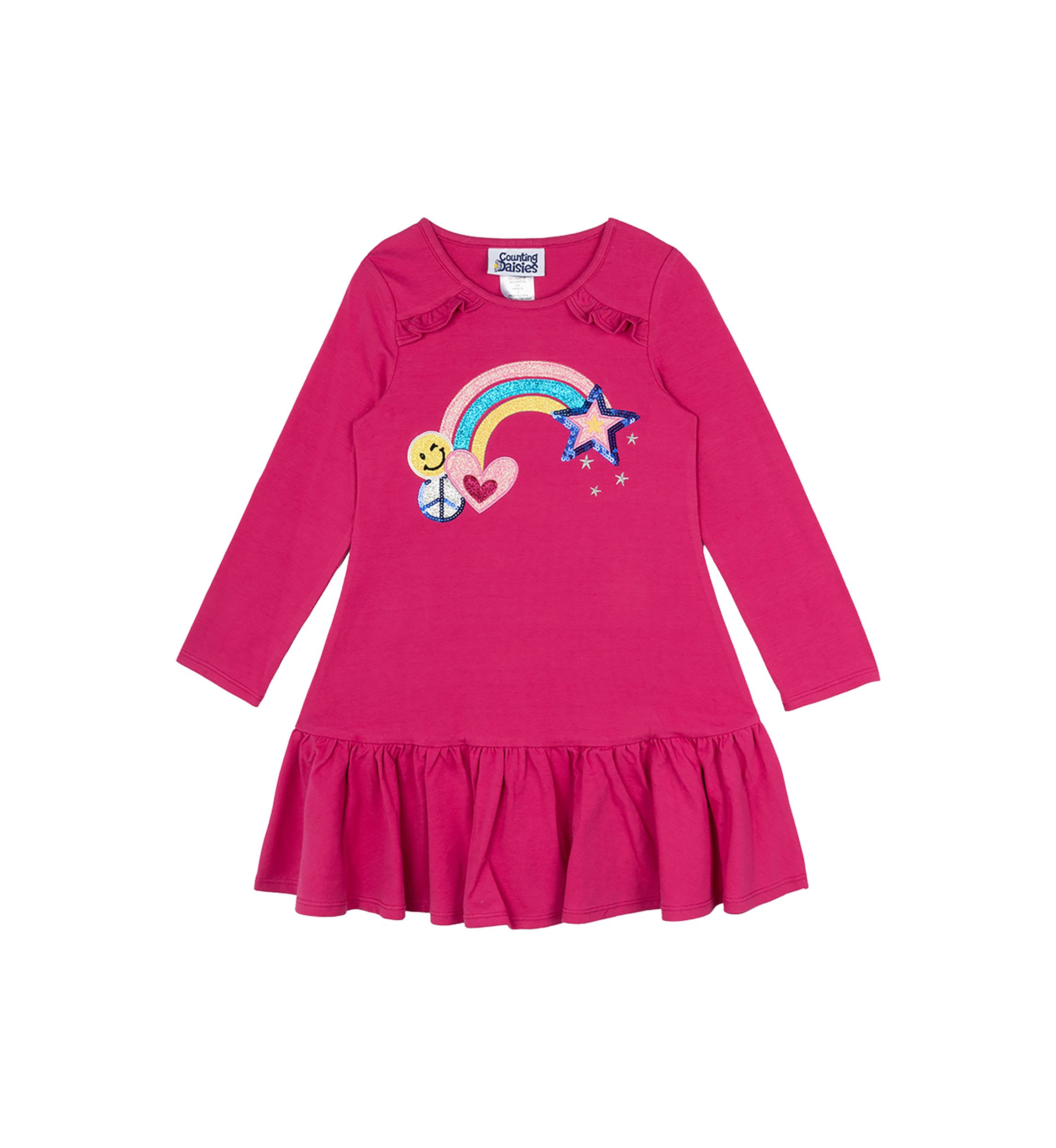 Girls 4-6x Long Sleeve Rainbow Appliqué Dress