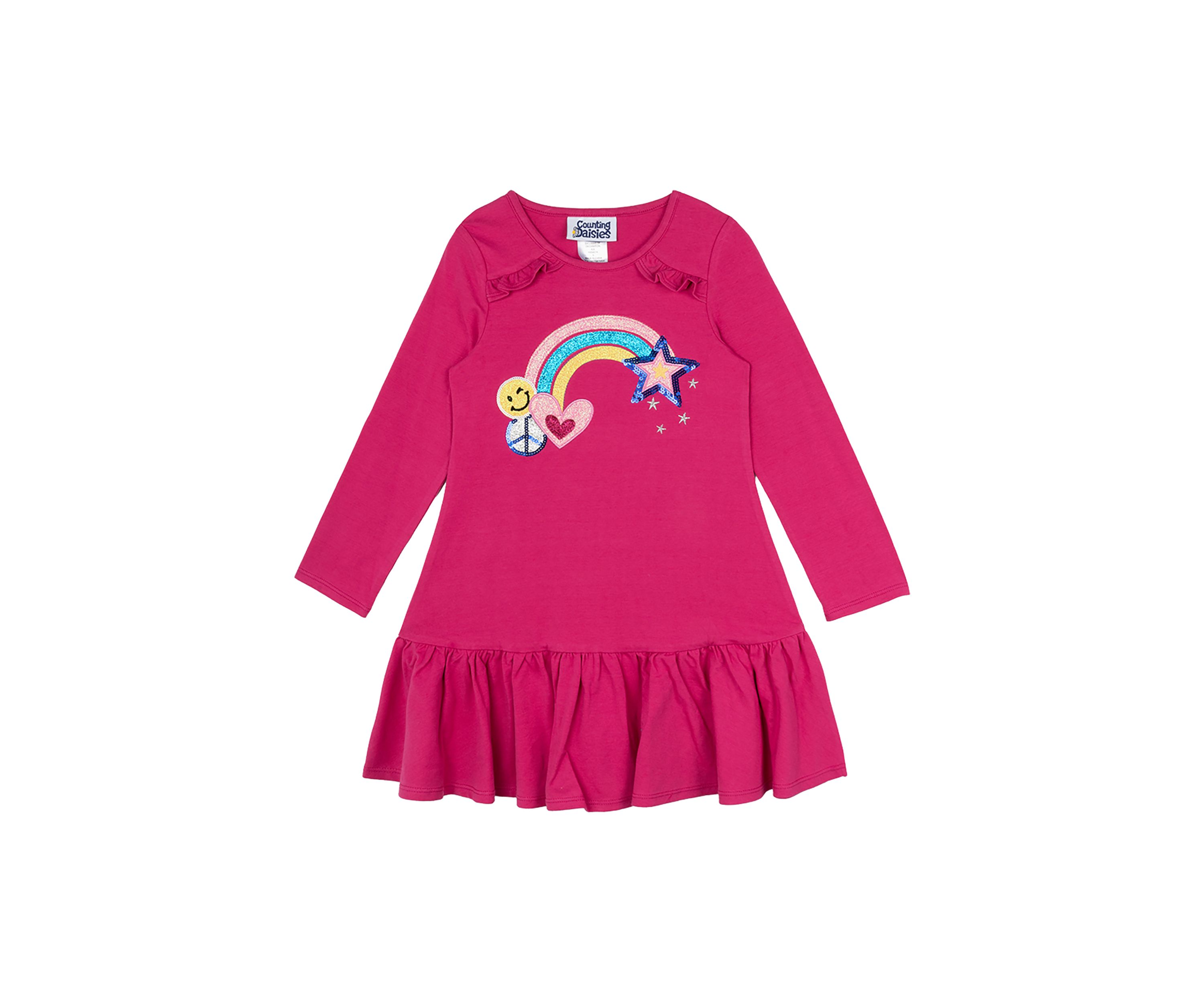 Girls 4-6x Long Sleeve Rainbow Appliqué Dress