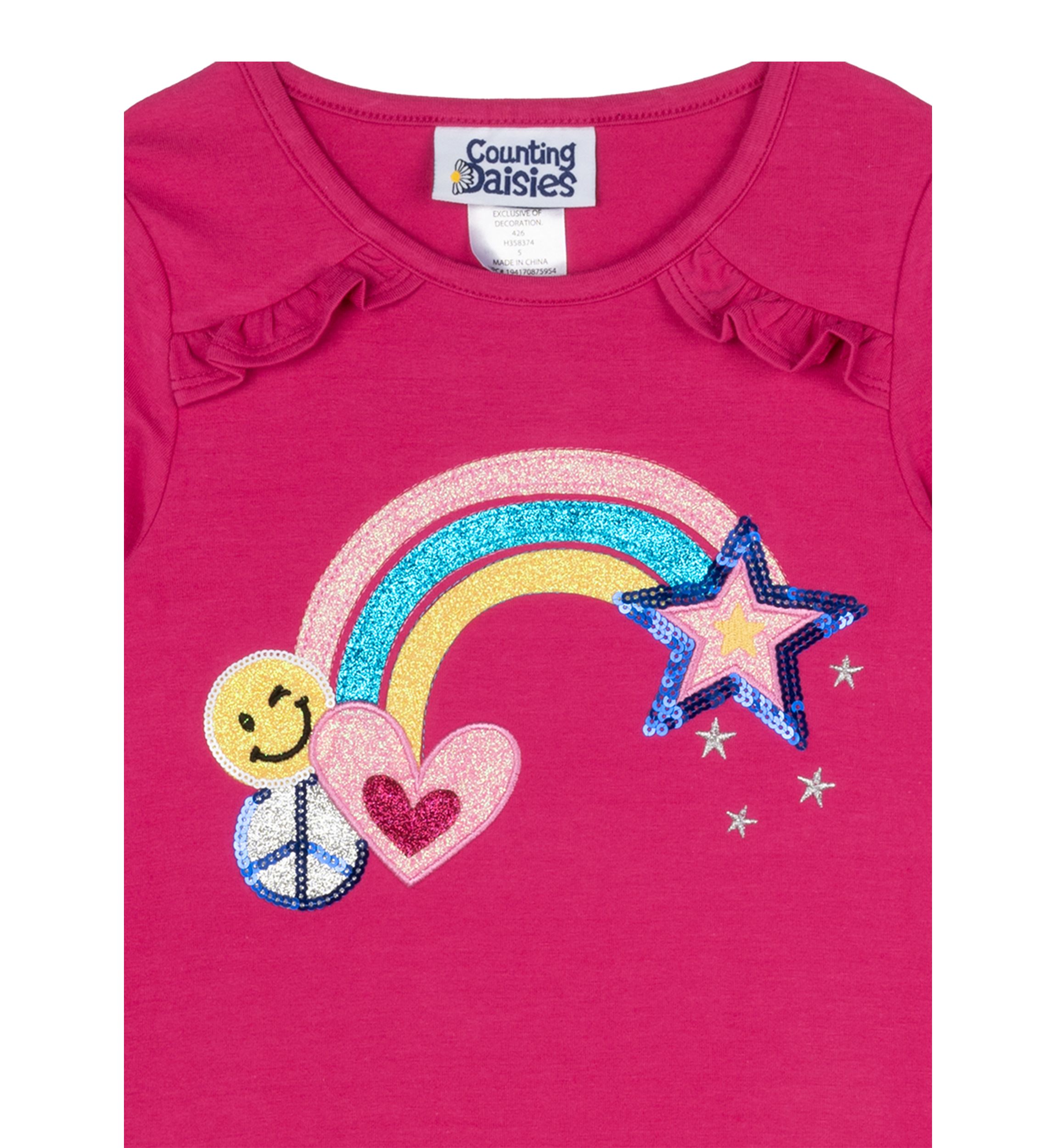 Girls 4-6x Long Sleeve Rainbow Appliqué Dress