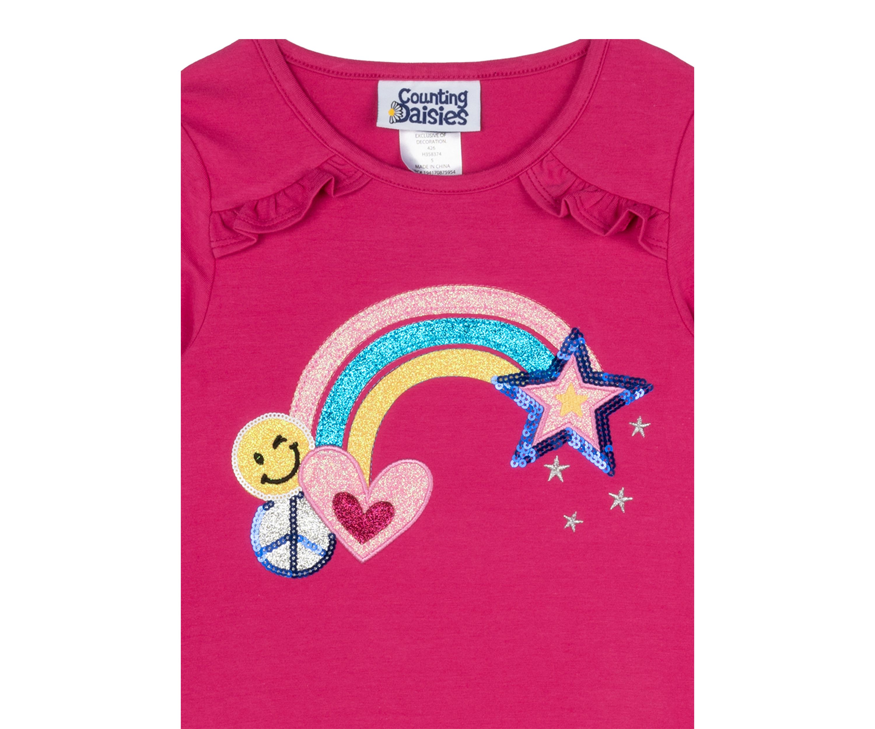 Girls 4-6x Long Sleeve Rainbow Appliqué Dress