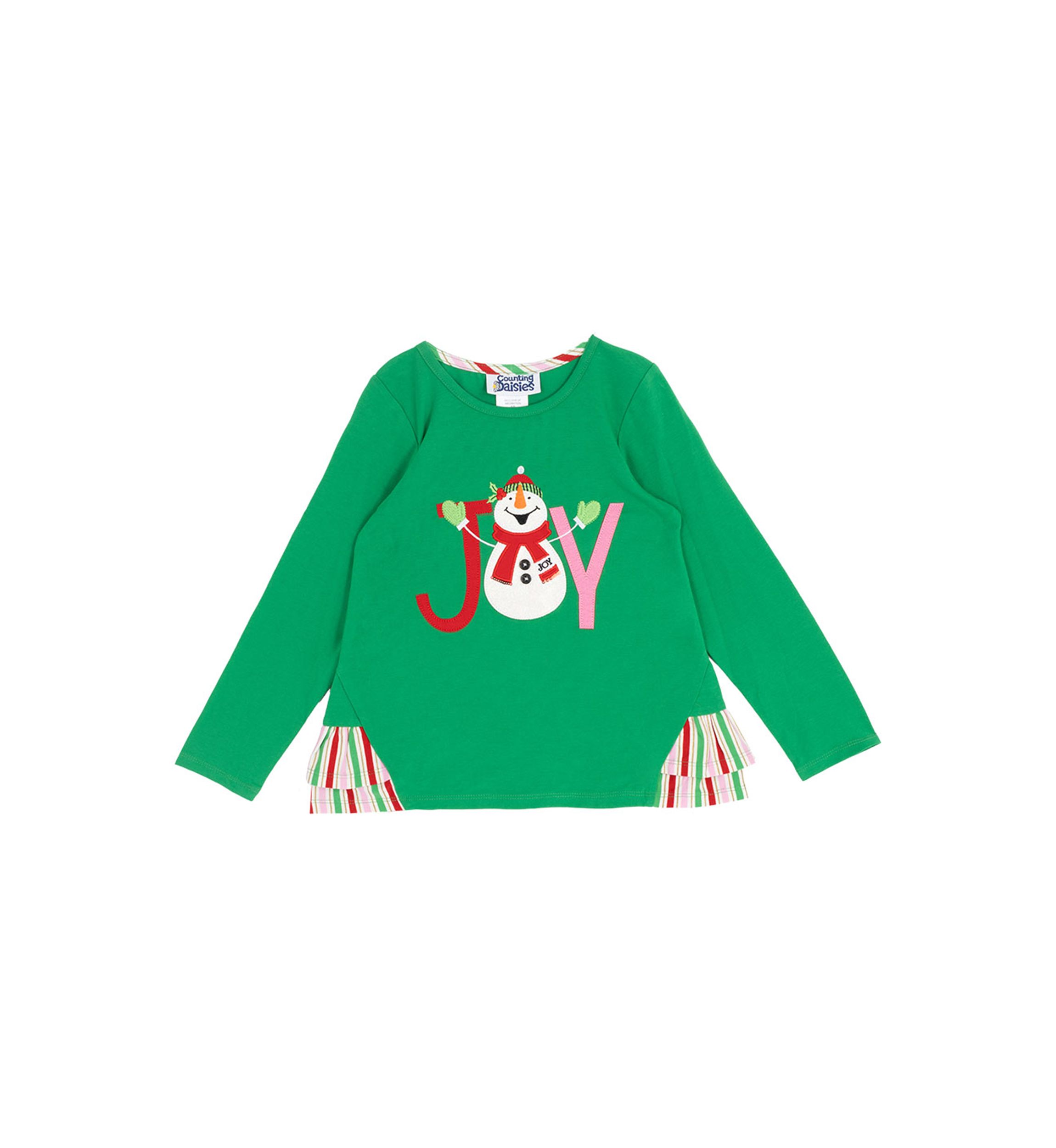 Girls 4-6x Long Sleeve Snowman Joy Graphic T-Shirt with Side Ruffle